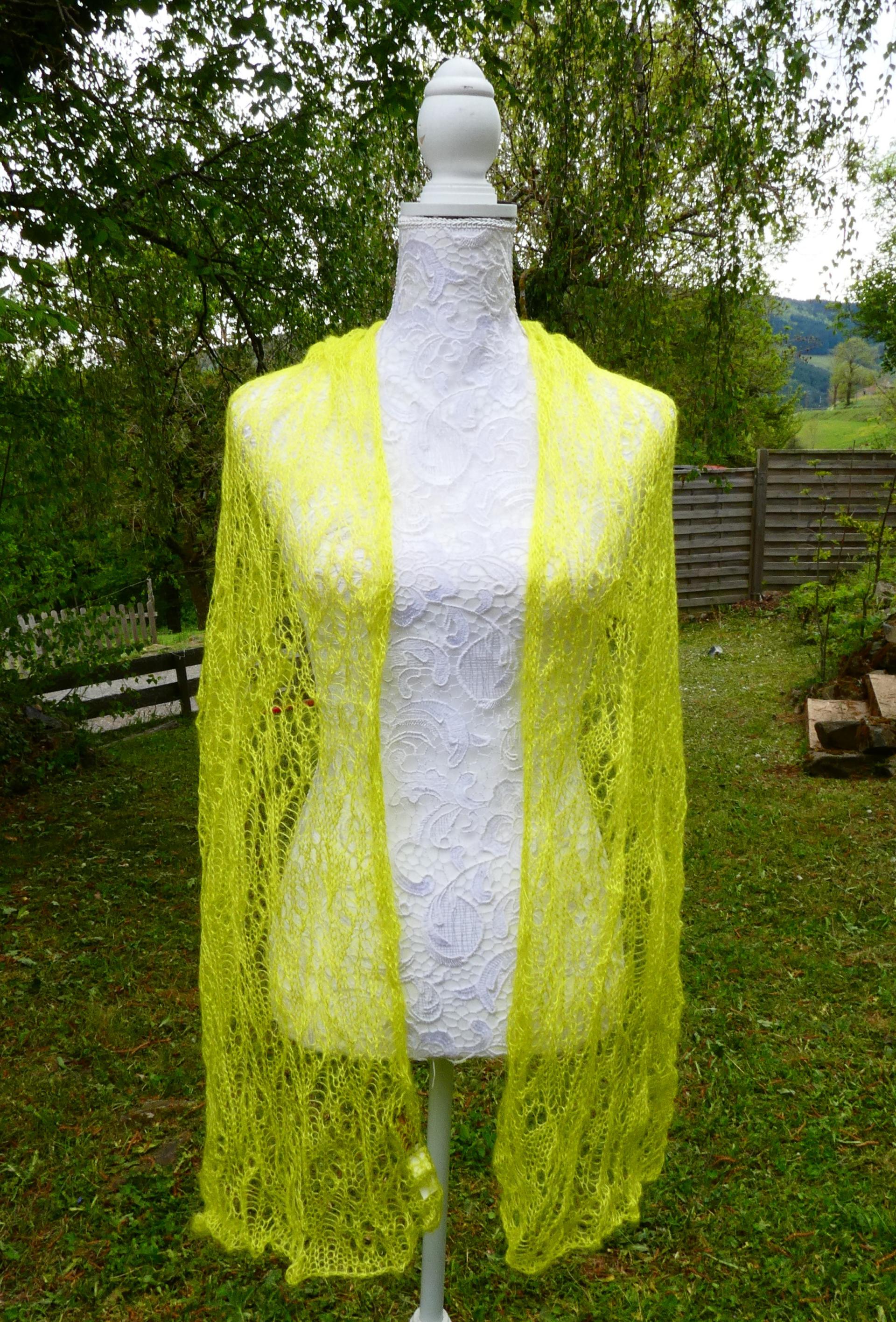 Echarpe tricot Mohair chartreuse