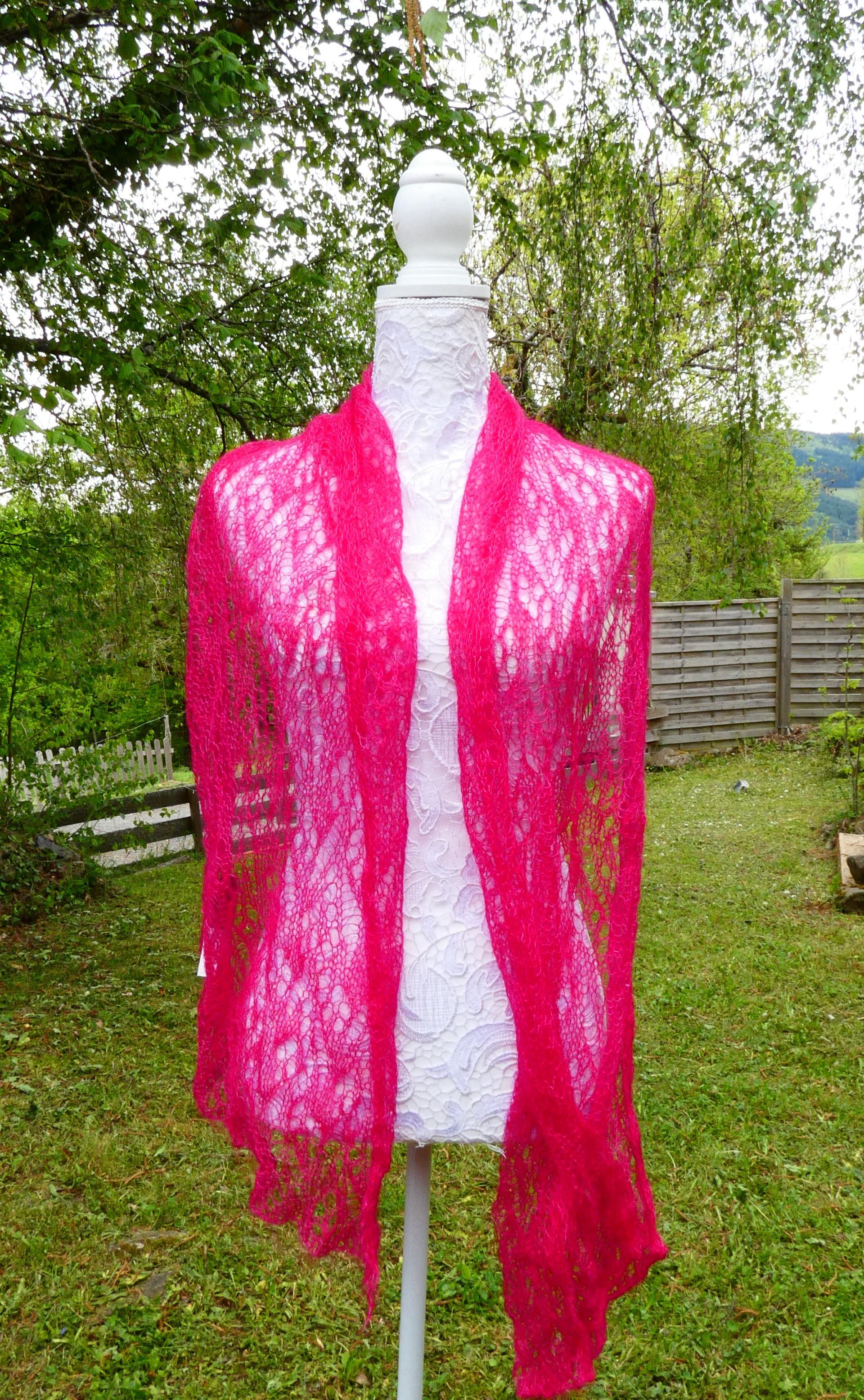 Echarpe tricot Mohair framboise
