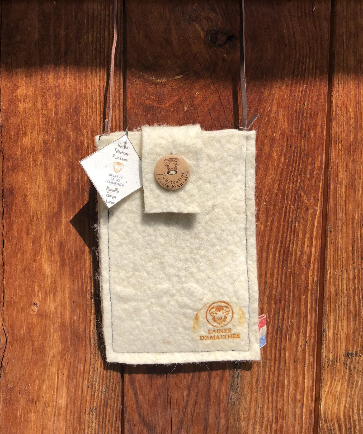 Pochette téléphone en laine de mouton feutrée