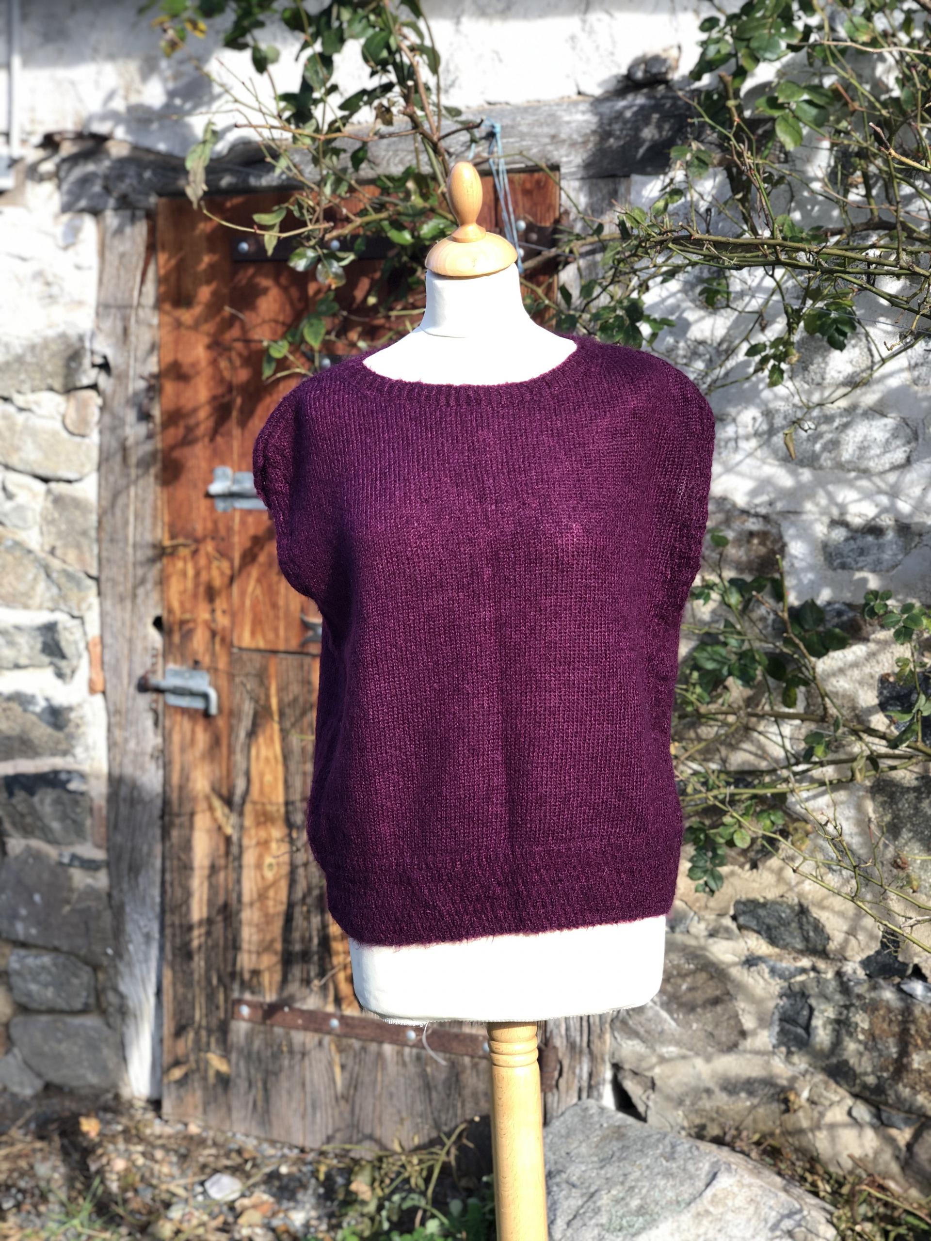 Pull col bateau sans manches mohair et soie