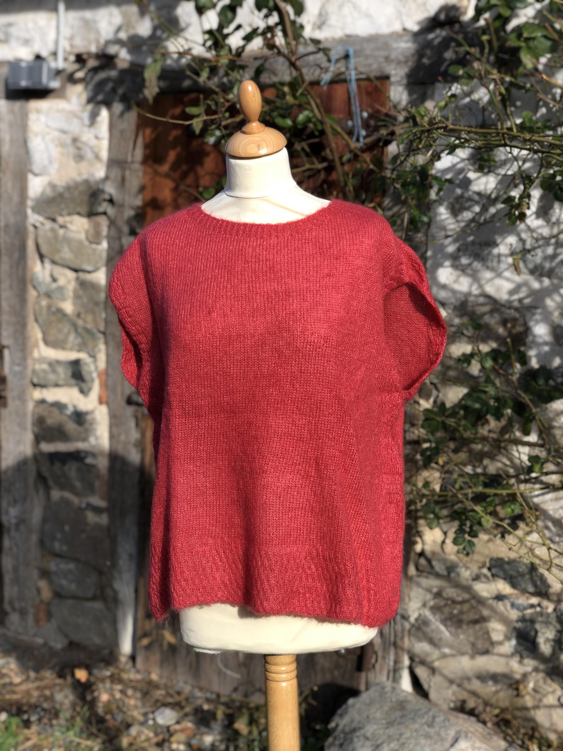Pull col bateau sans manches mohair et soie