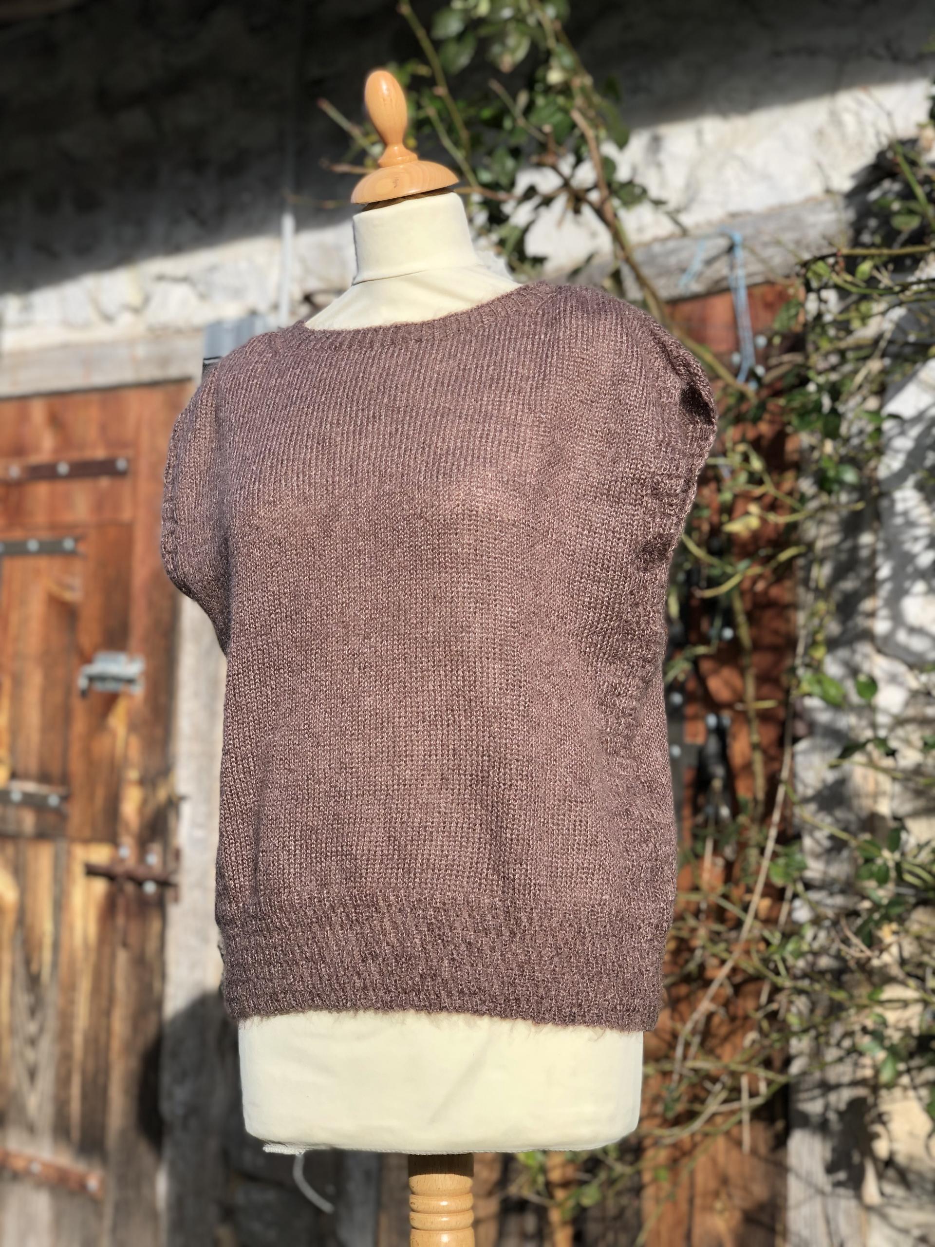 Pull col bateau sans manches mohair et soie