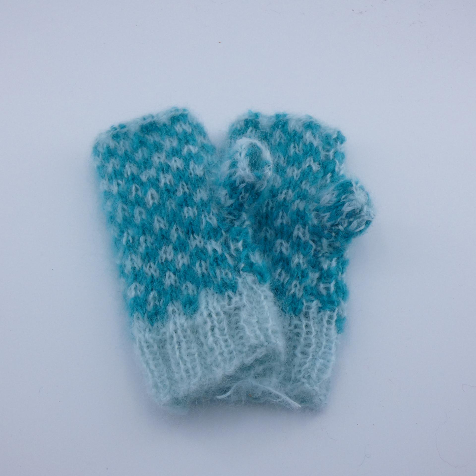 Mitaines laine mohair bleu clair/caraïbes