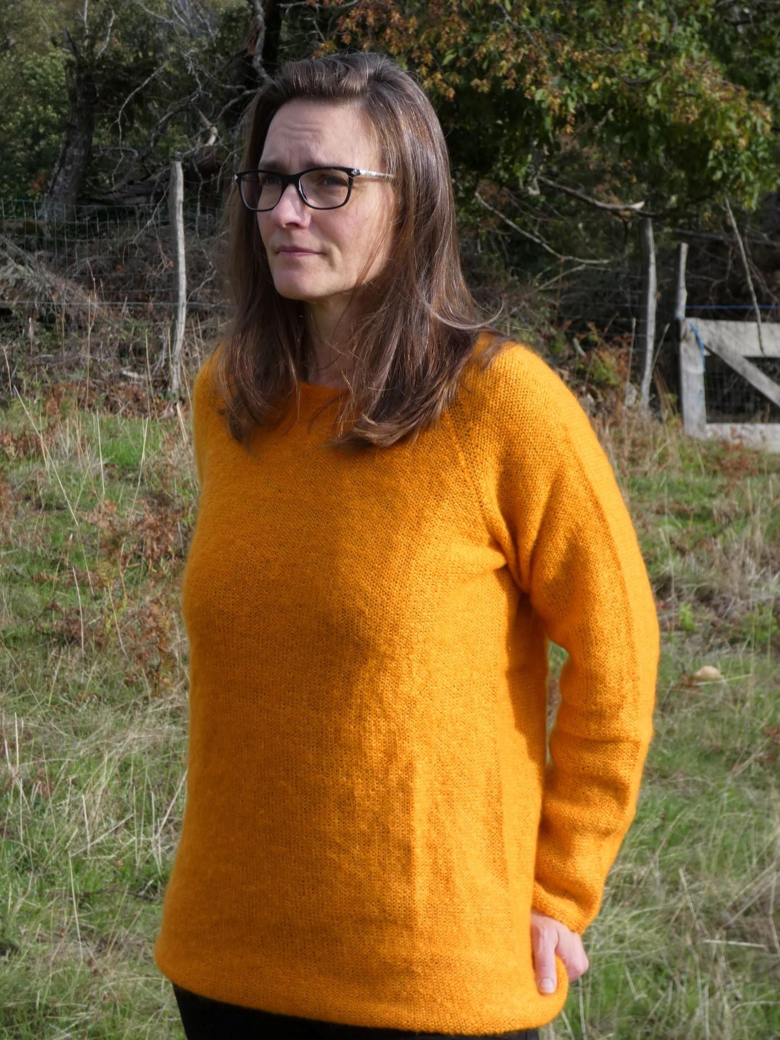 Pull tunique Mohair rond safran 2