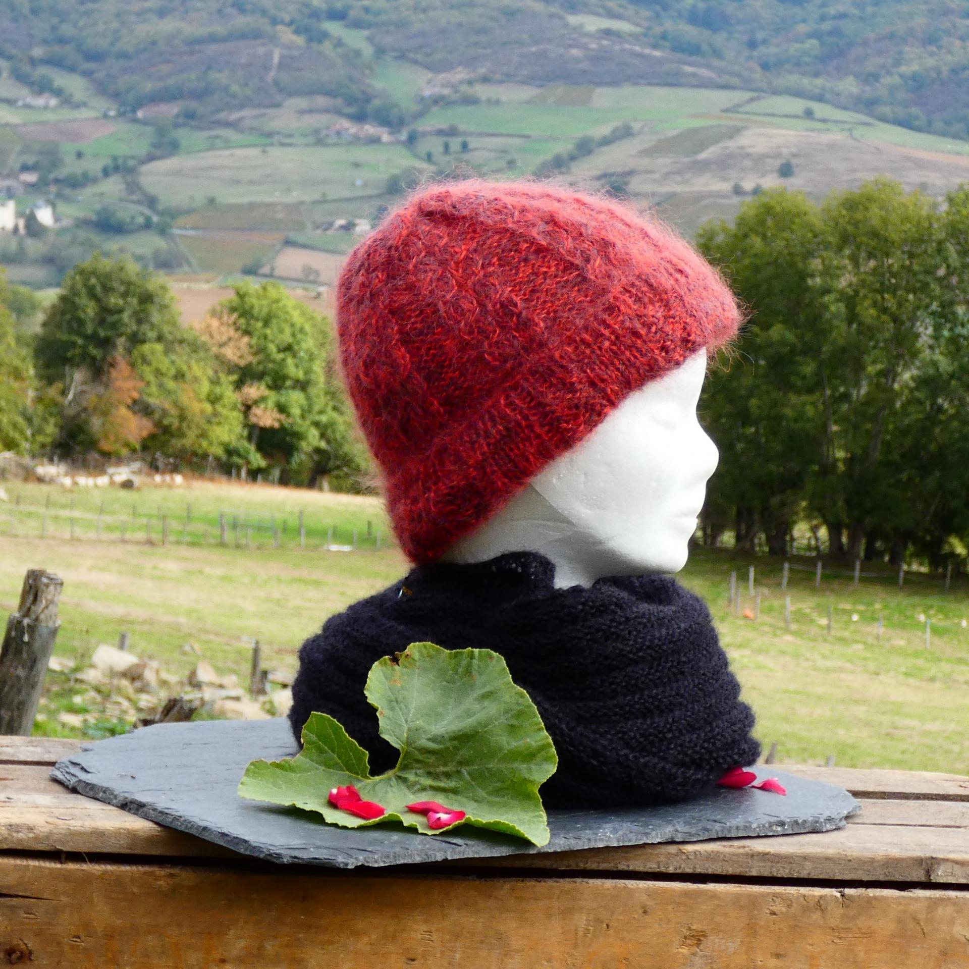 Bonnet Mohair volupté potiron/gris silex