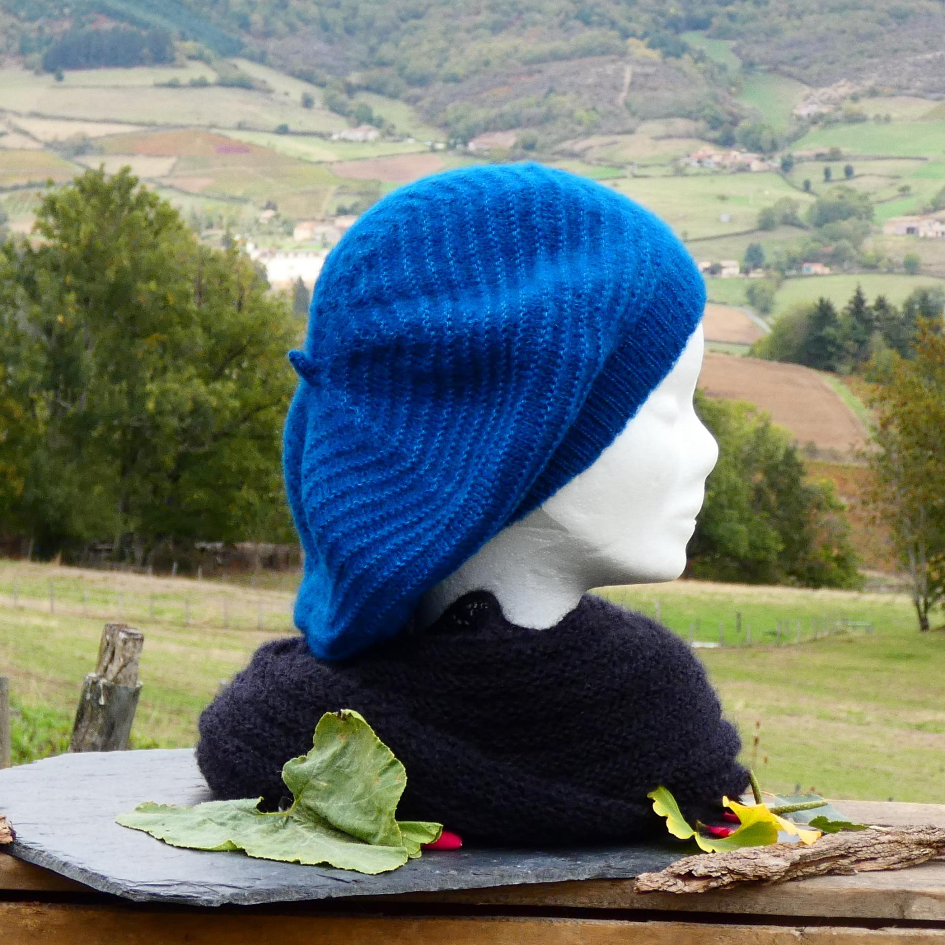 Béret Mohair bleu paon