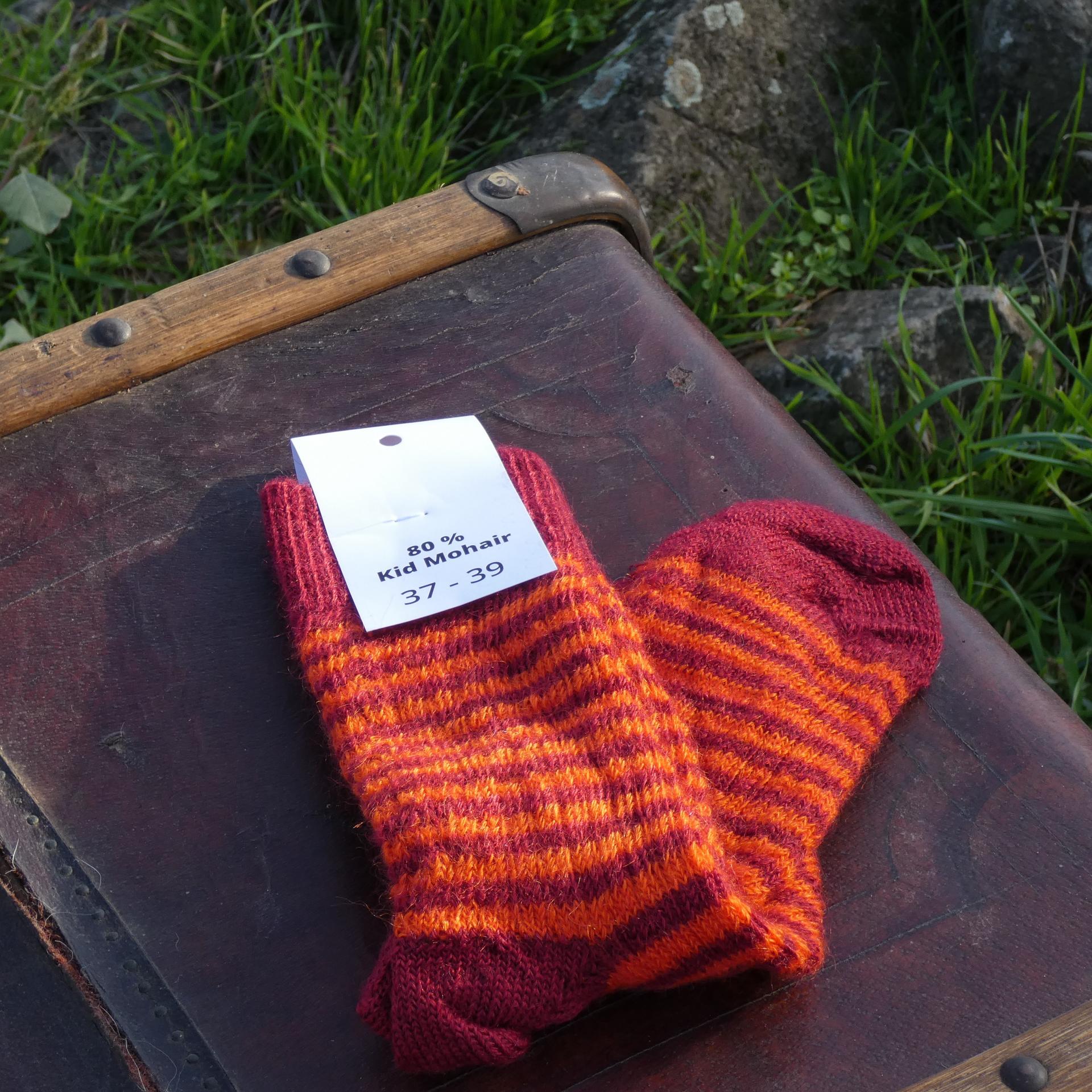 Chaussettes rayées laine mohair capucine/rubis