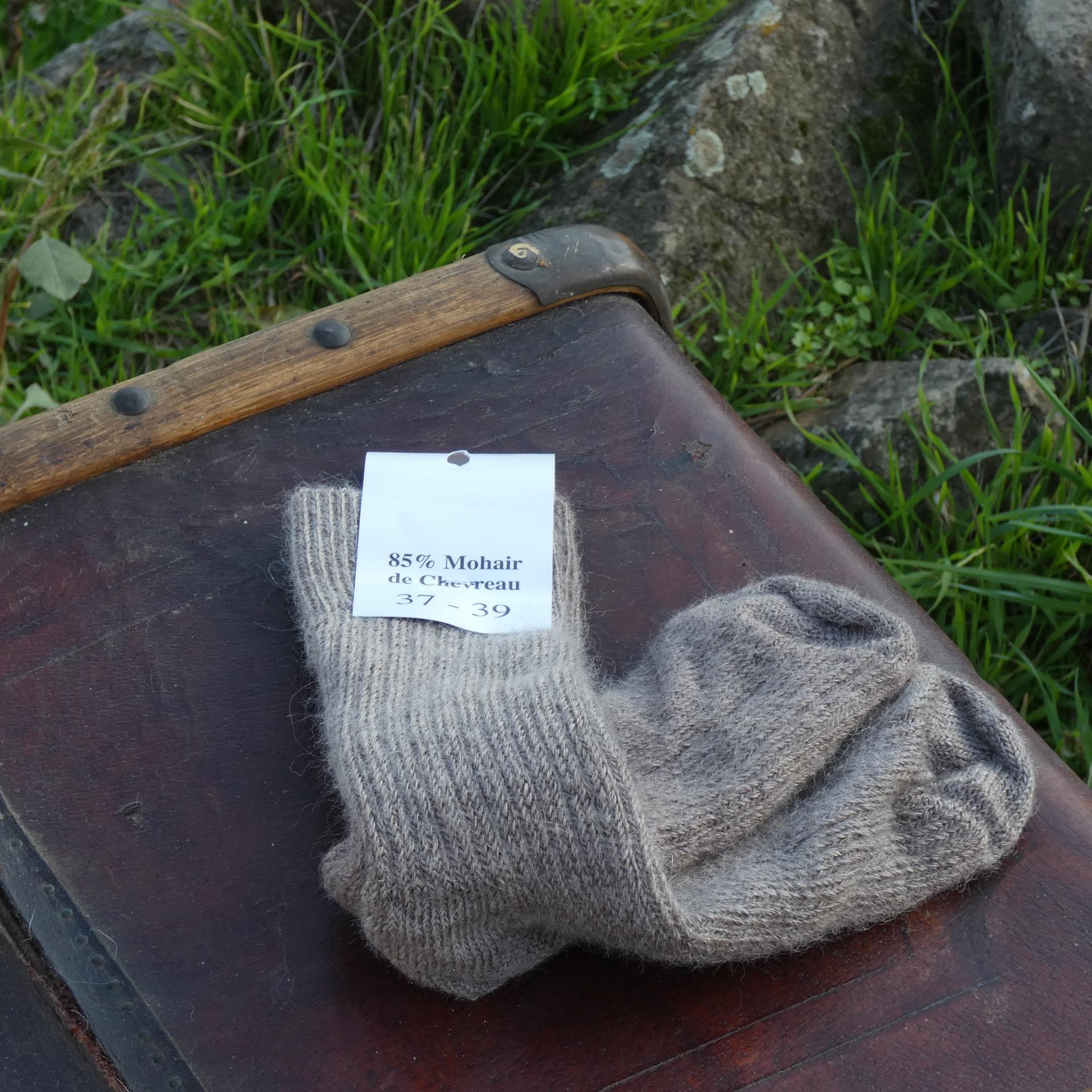 Chaussettes courtes uni laine mohair taupe
