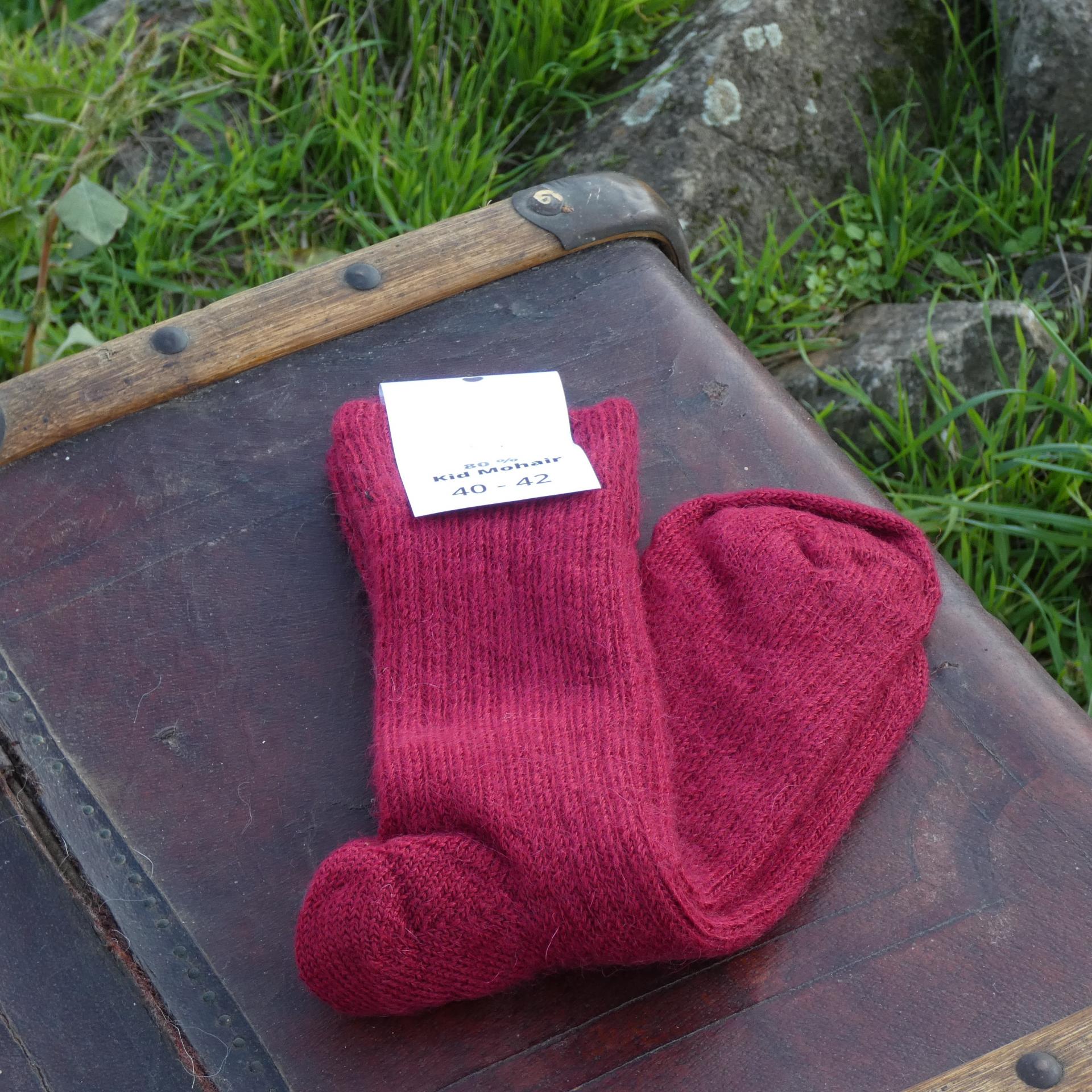 Chaussettes courtes uni laine mohair rubis