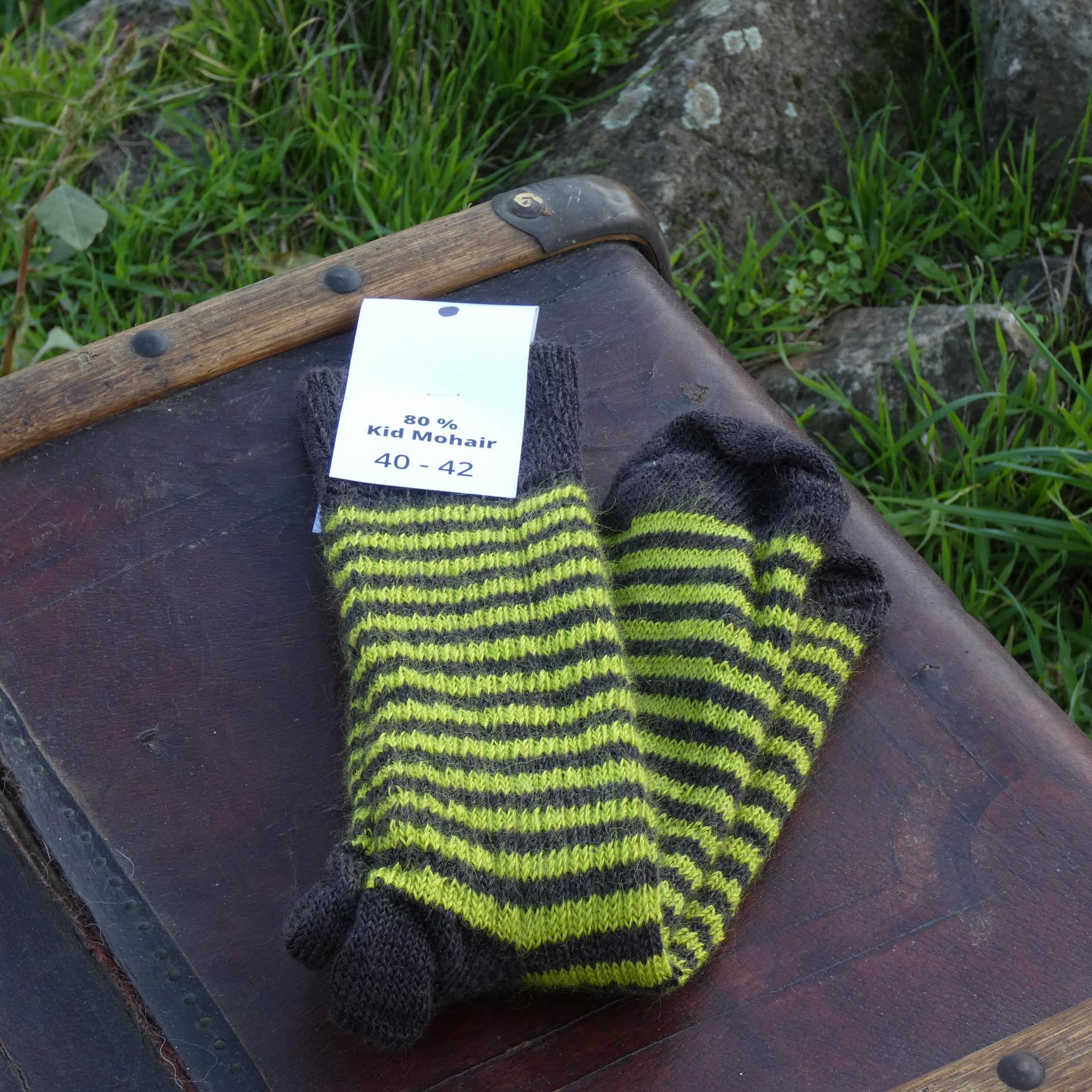 Chaussettes rayées laine mohair chevêche/vert anis 2