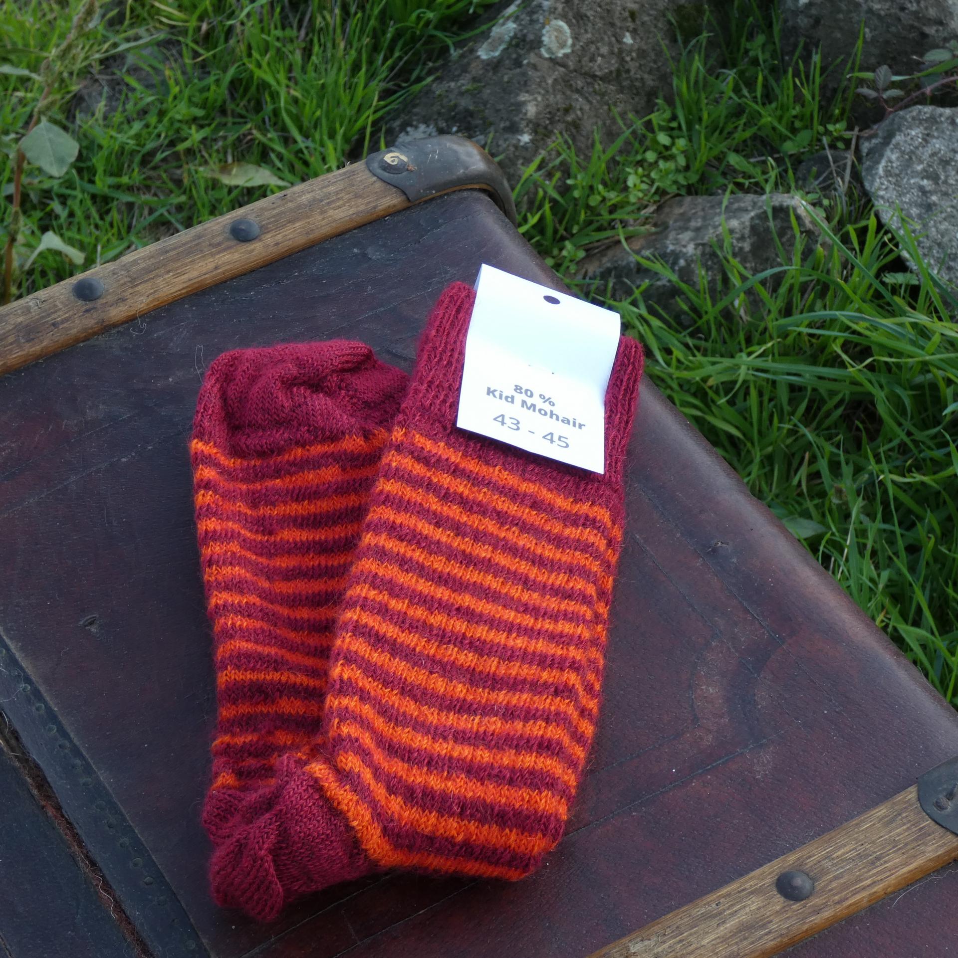 Chaussettes rayées laine mohair capucine/rubis 3