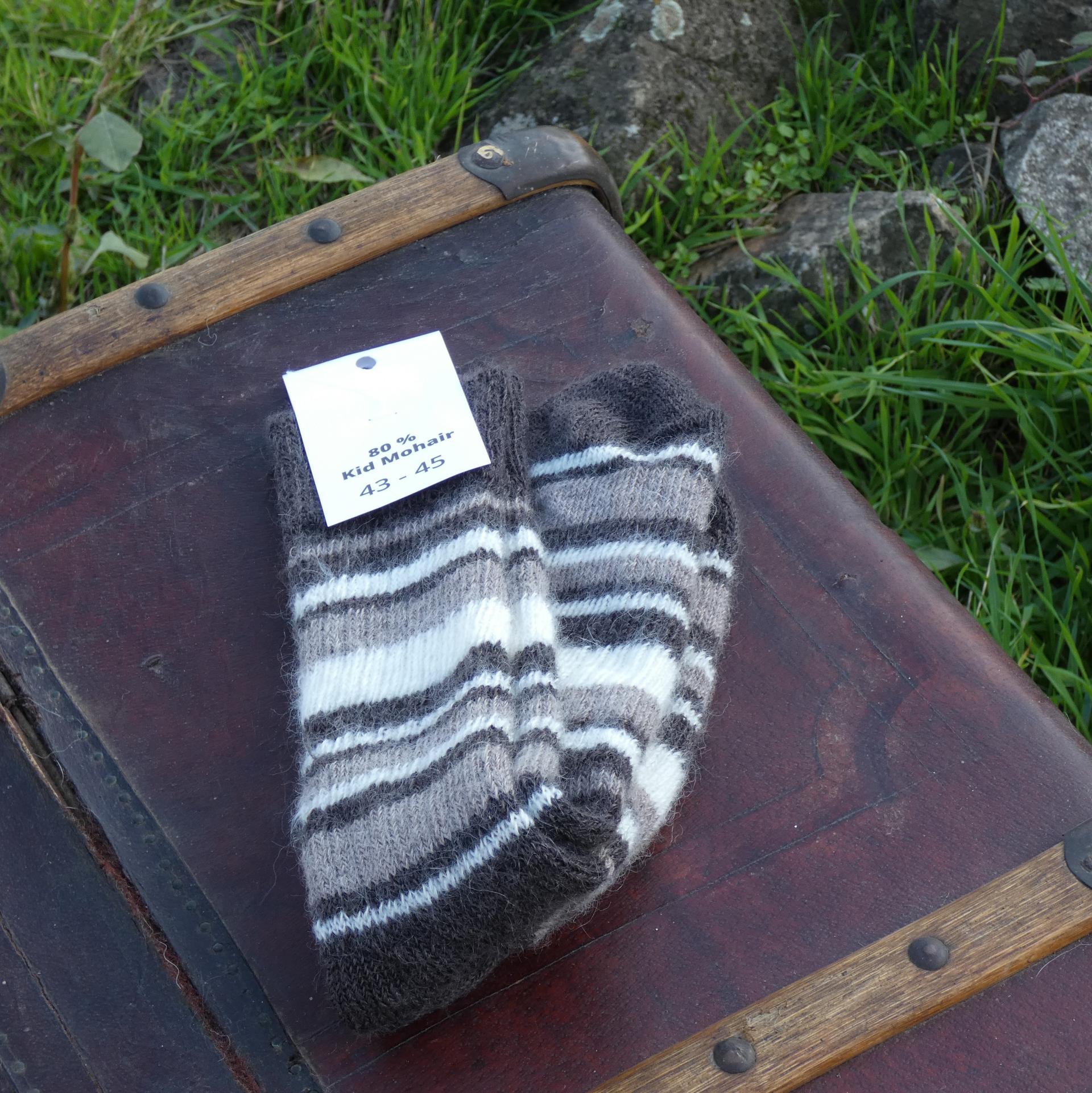 Chaussettes rayées laine mohair écru/taupe/chevêche 2