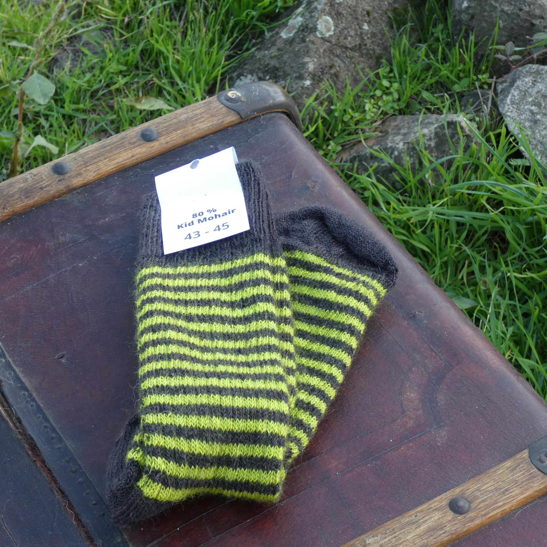 Chaussettes rayées laine mohair chevêche/vert anis 3