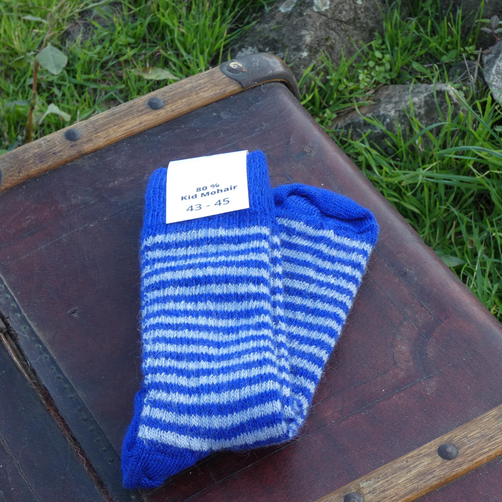 Chaussettes rayées laine mohair bleu klein/gris perle 2