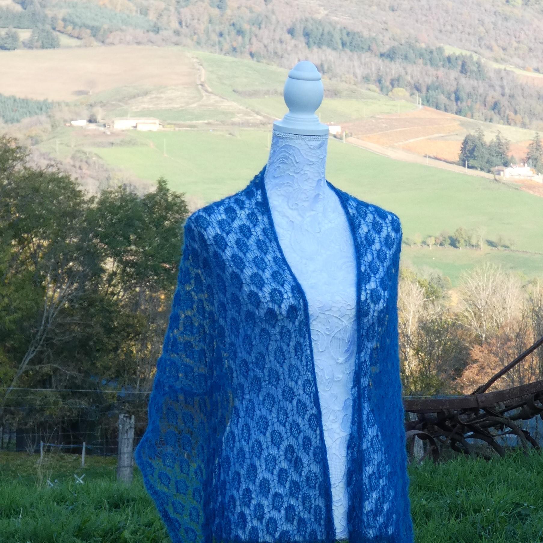 Etole tricot Mohair bleu paon