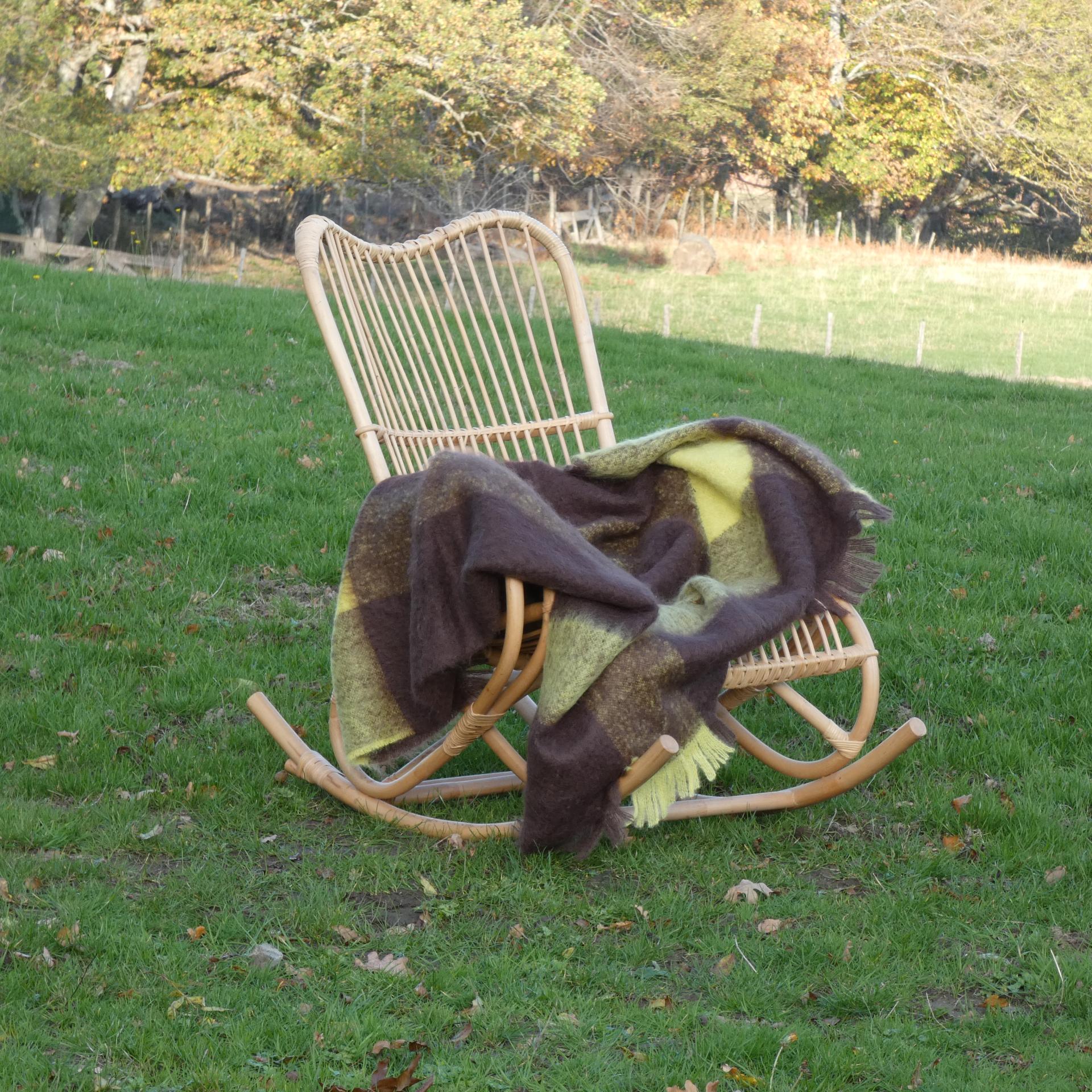 Plaid laine mohair carreaux châtaigne vert anis