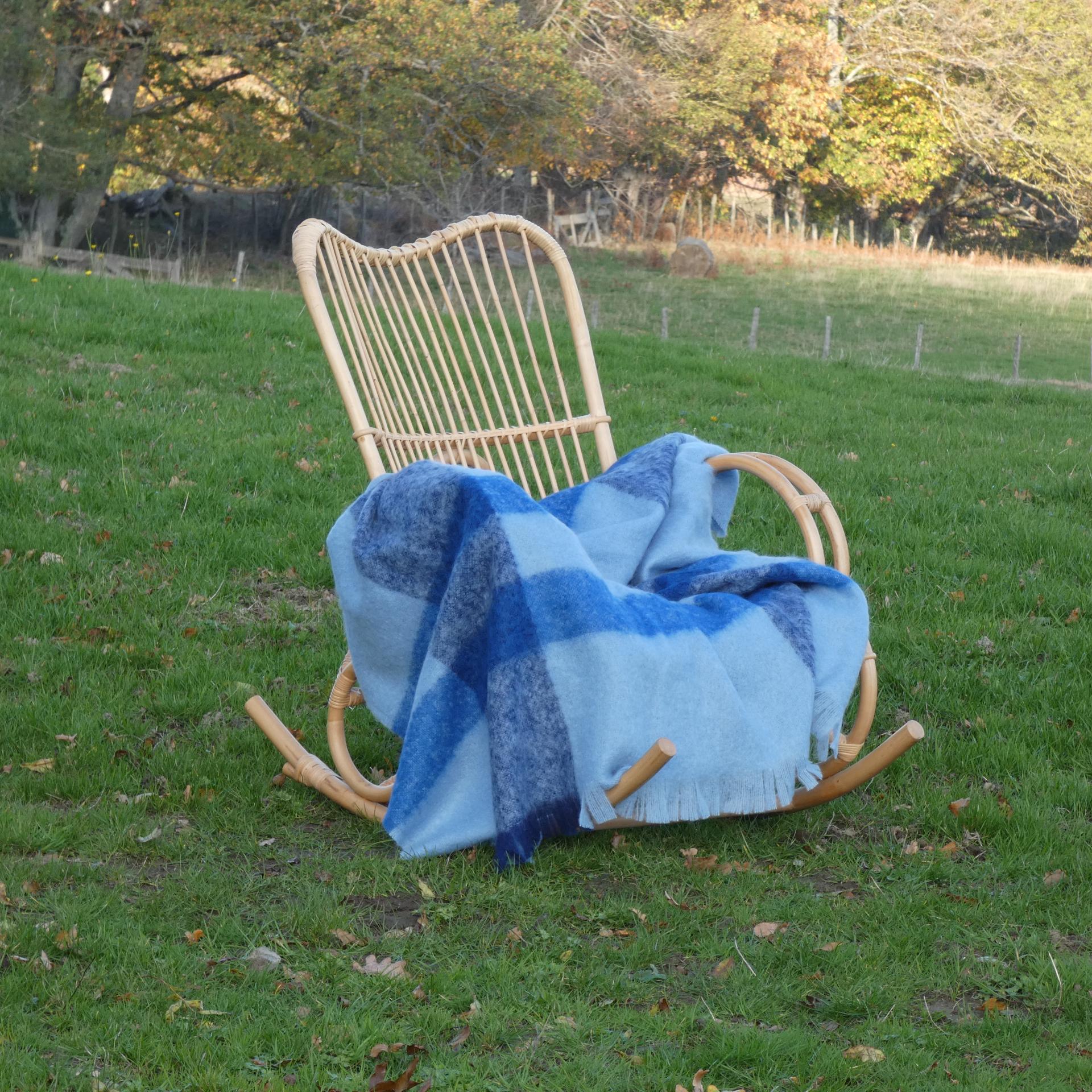 Plaid laine mohair carreaux bleu clair ardoise denim