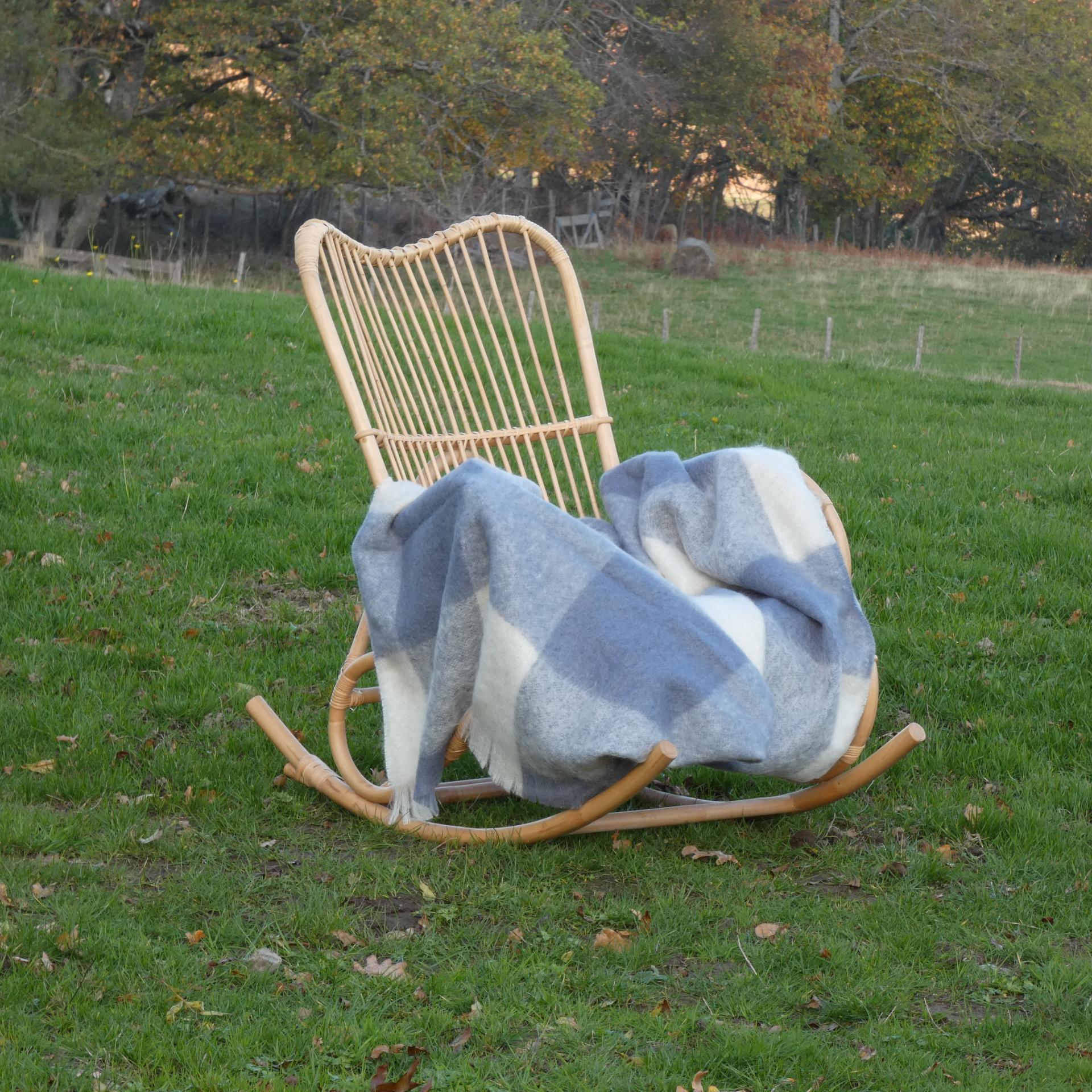 Plaid laine mohair carreaux gris perle écru