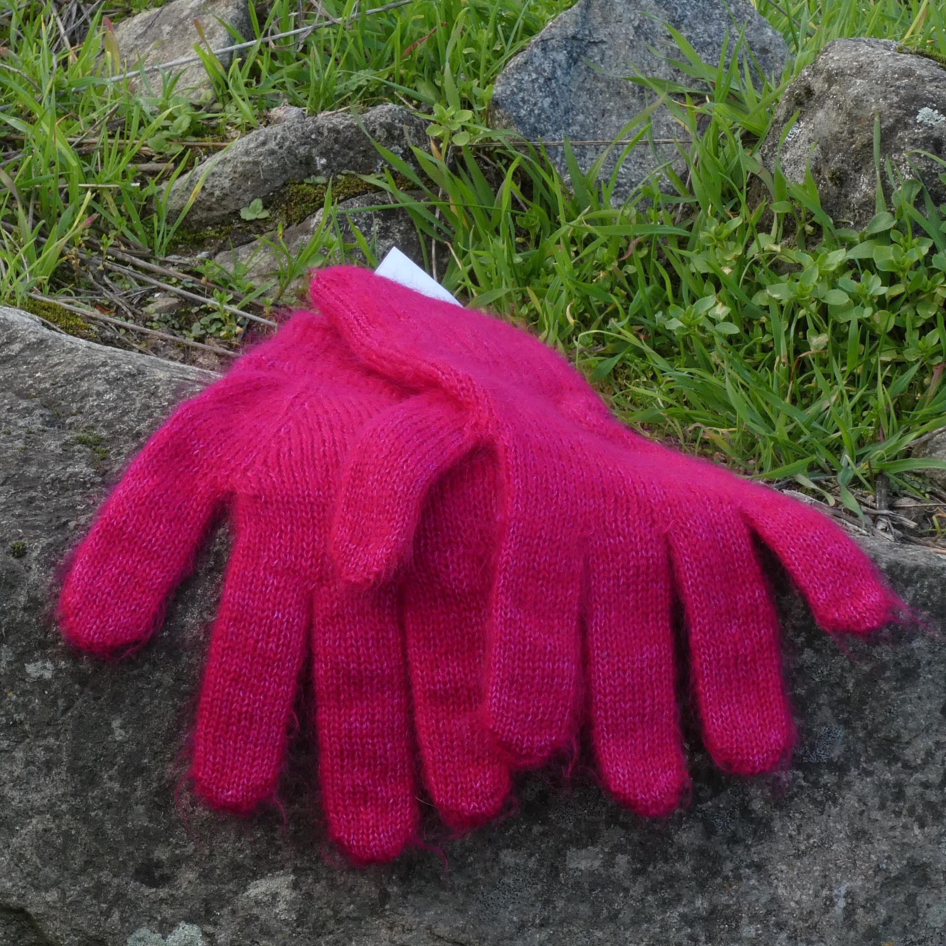 Gants laine Mohair fuschia