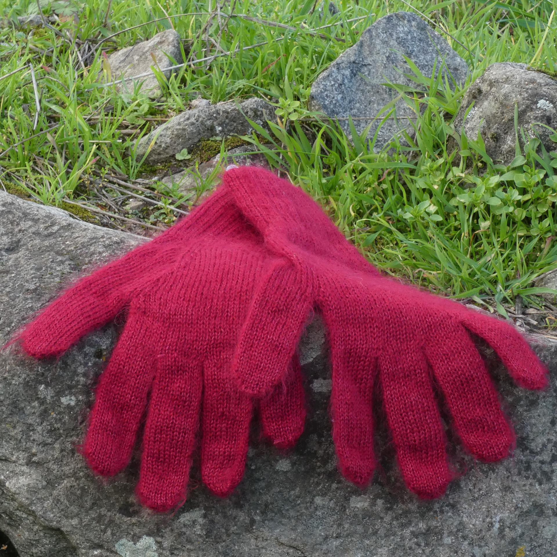 Gants laine Mohair framboise
