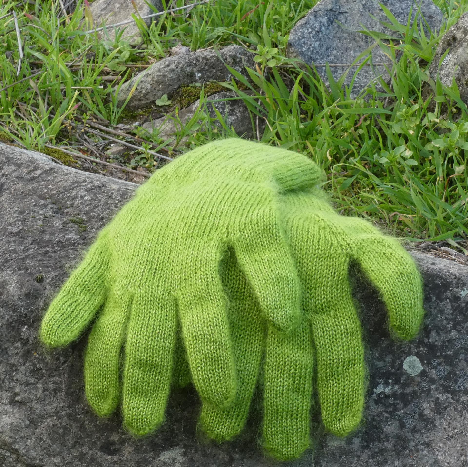 Gants laine Mohair vert anis