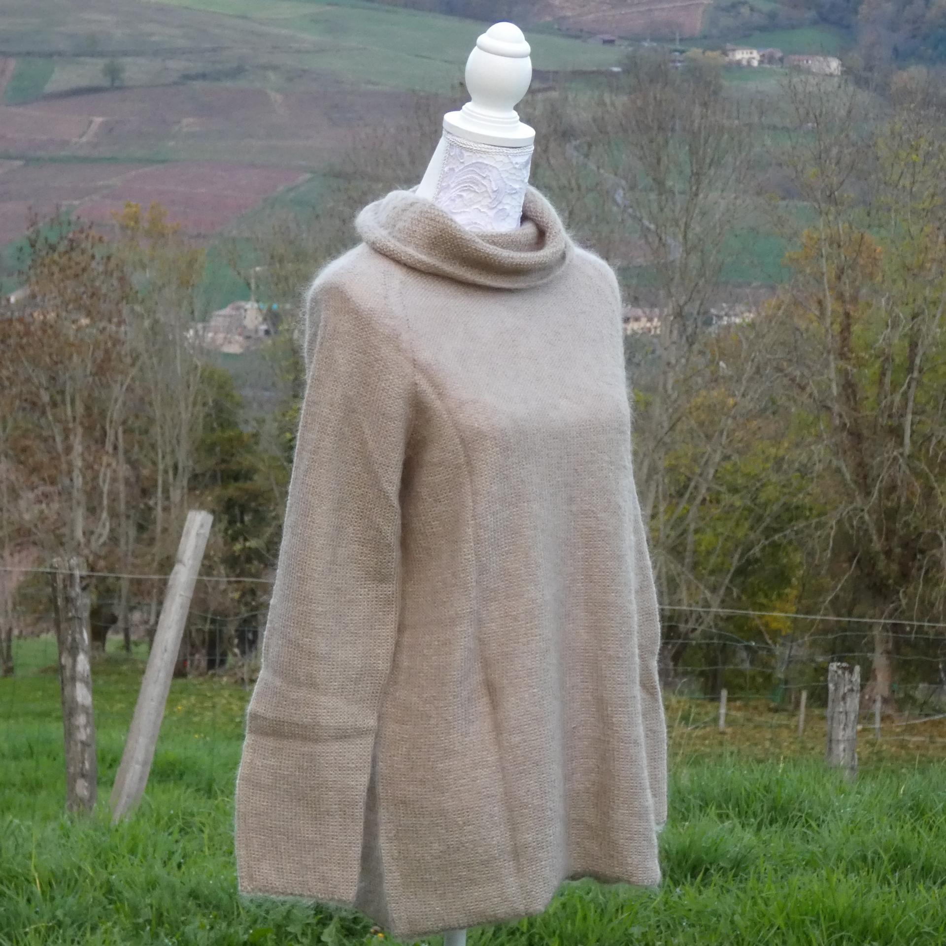 Pull tunique Mohair boule taupe
