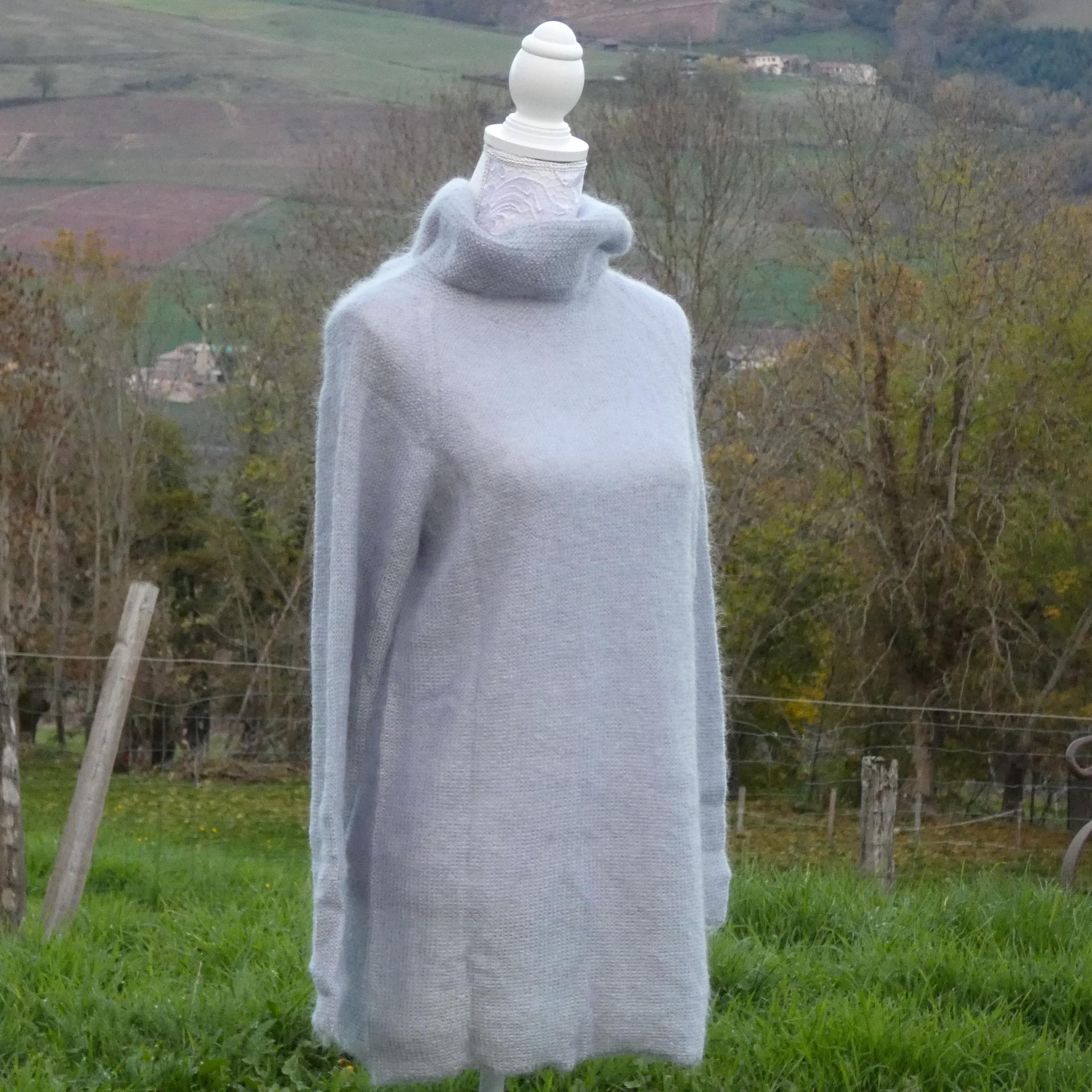Pull tunique Mohair boule gris perle