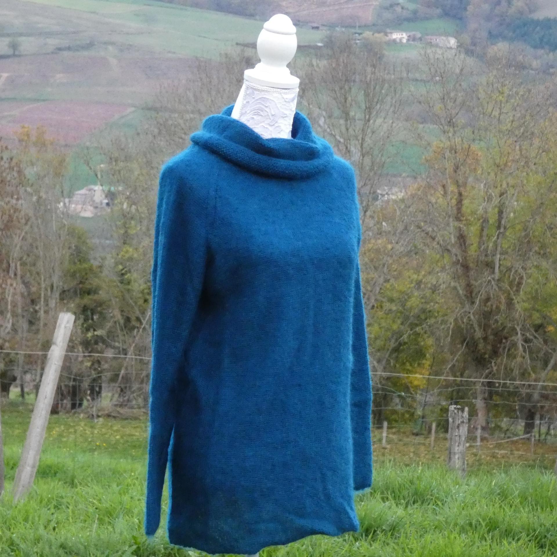 Pull tunique Mohair boule bleu paon