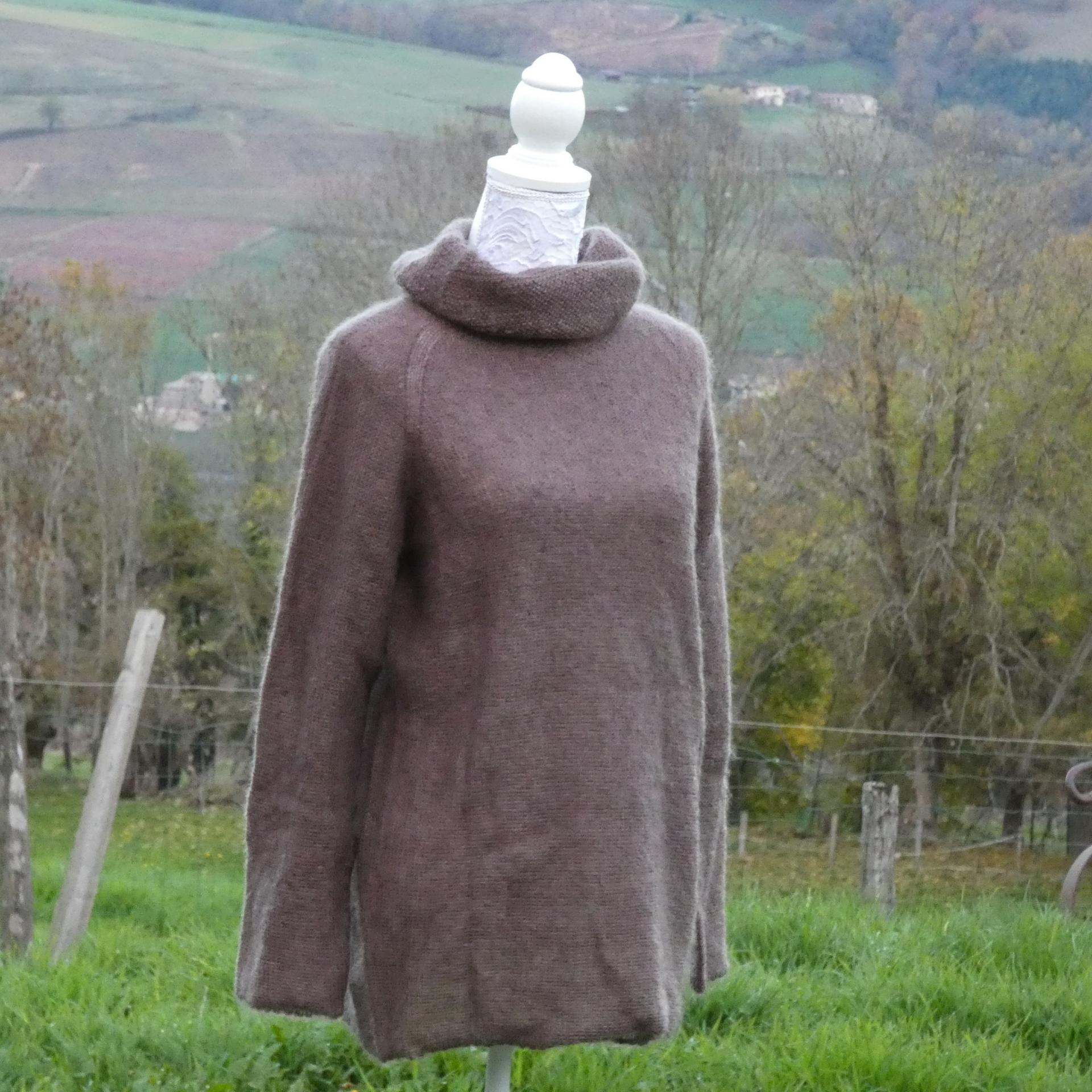 Pull tunique Mohair boule noisette