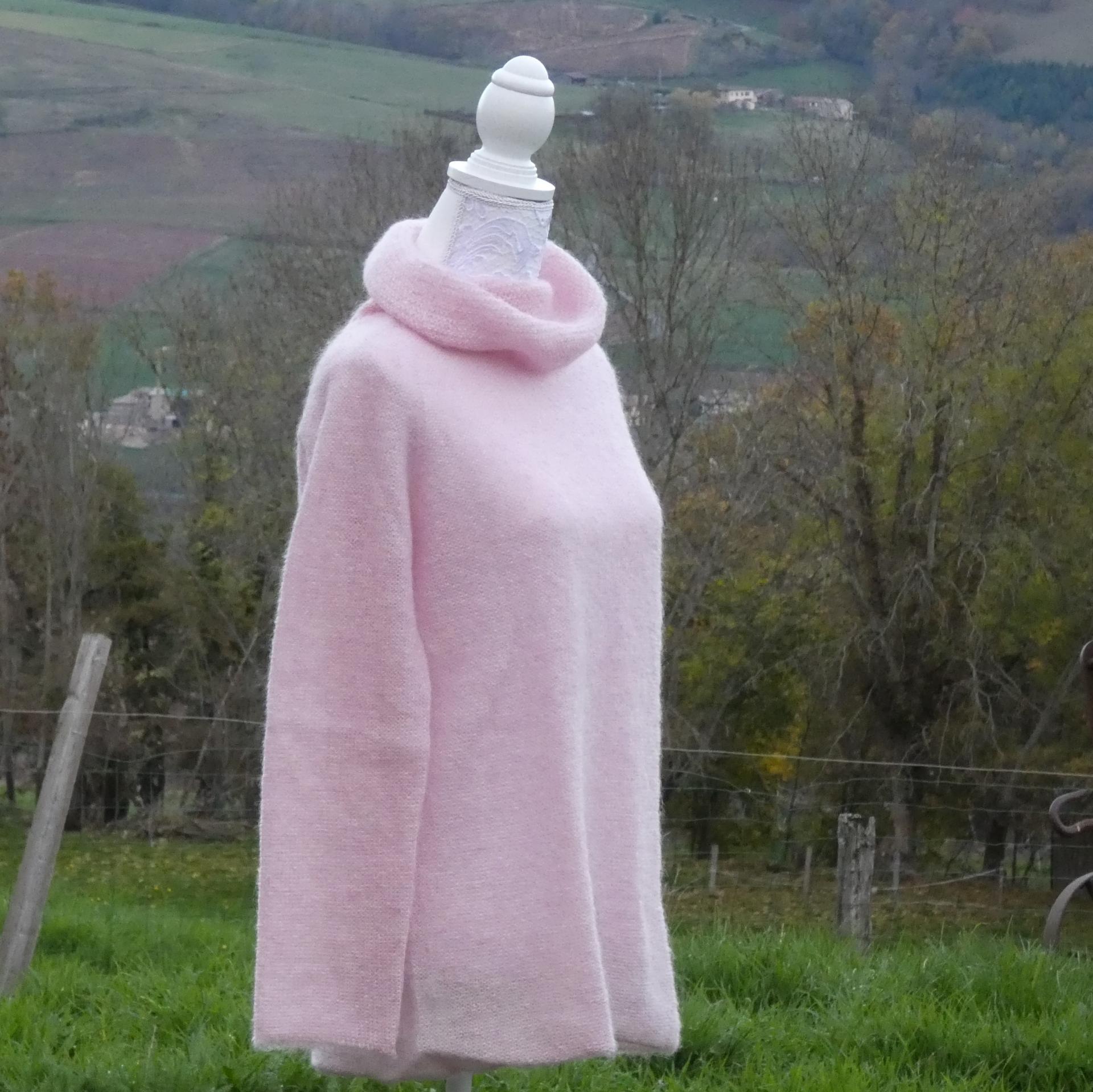 Pull tunique Mohair boule rose anglais