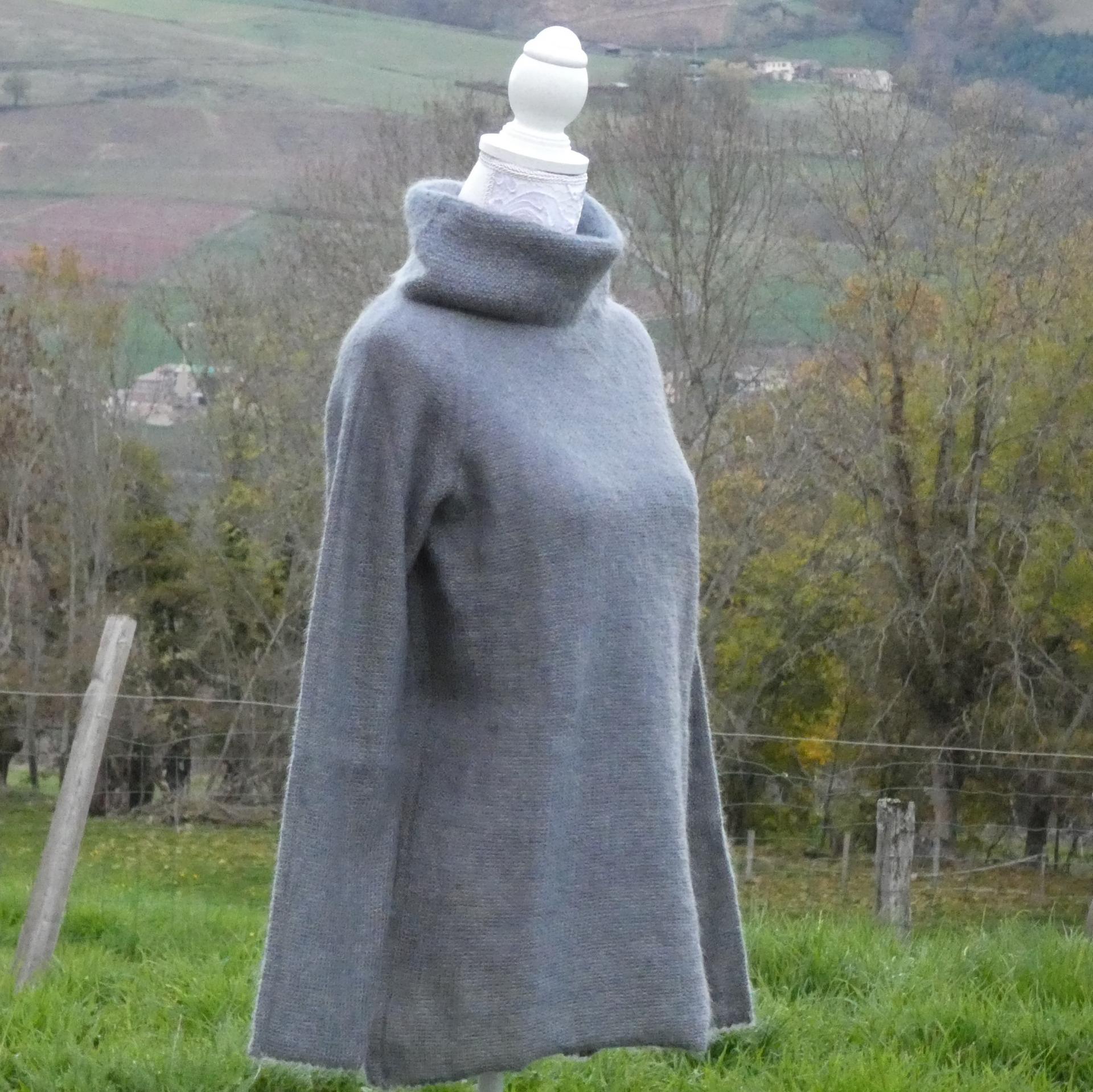 Pull tunique Mohair boule gris silex