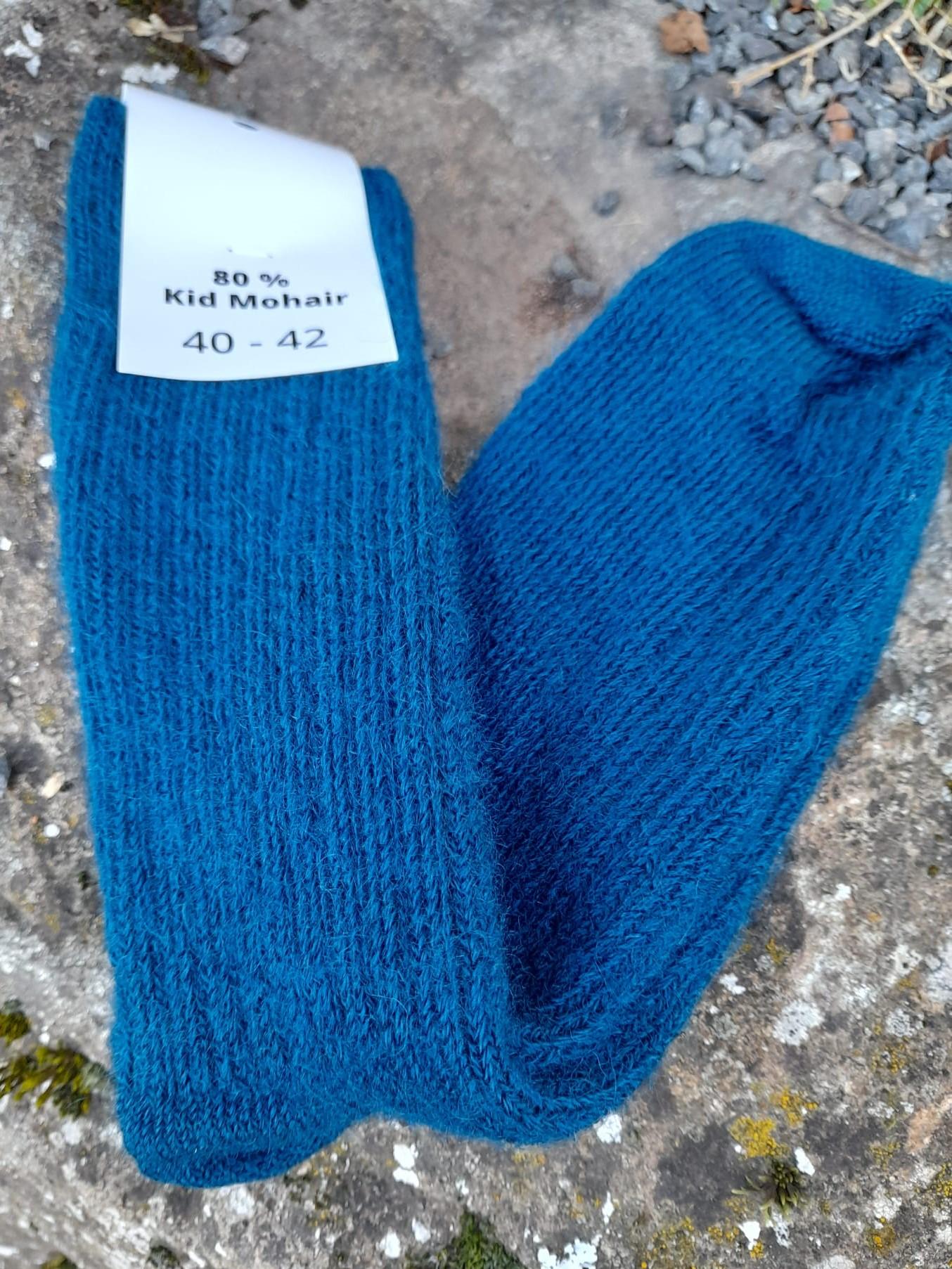 Chaussettes courtes uni laine mohair bleu paon