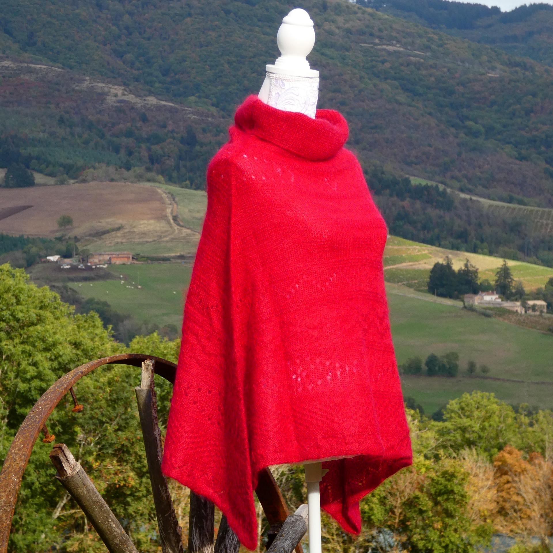 Poncho mohair rubis