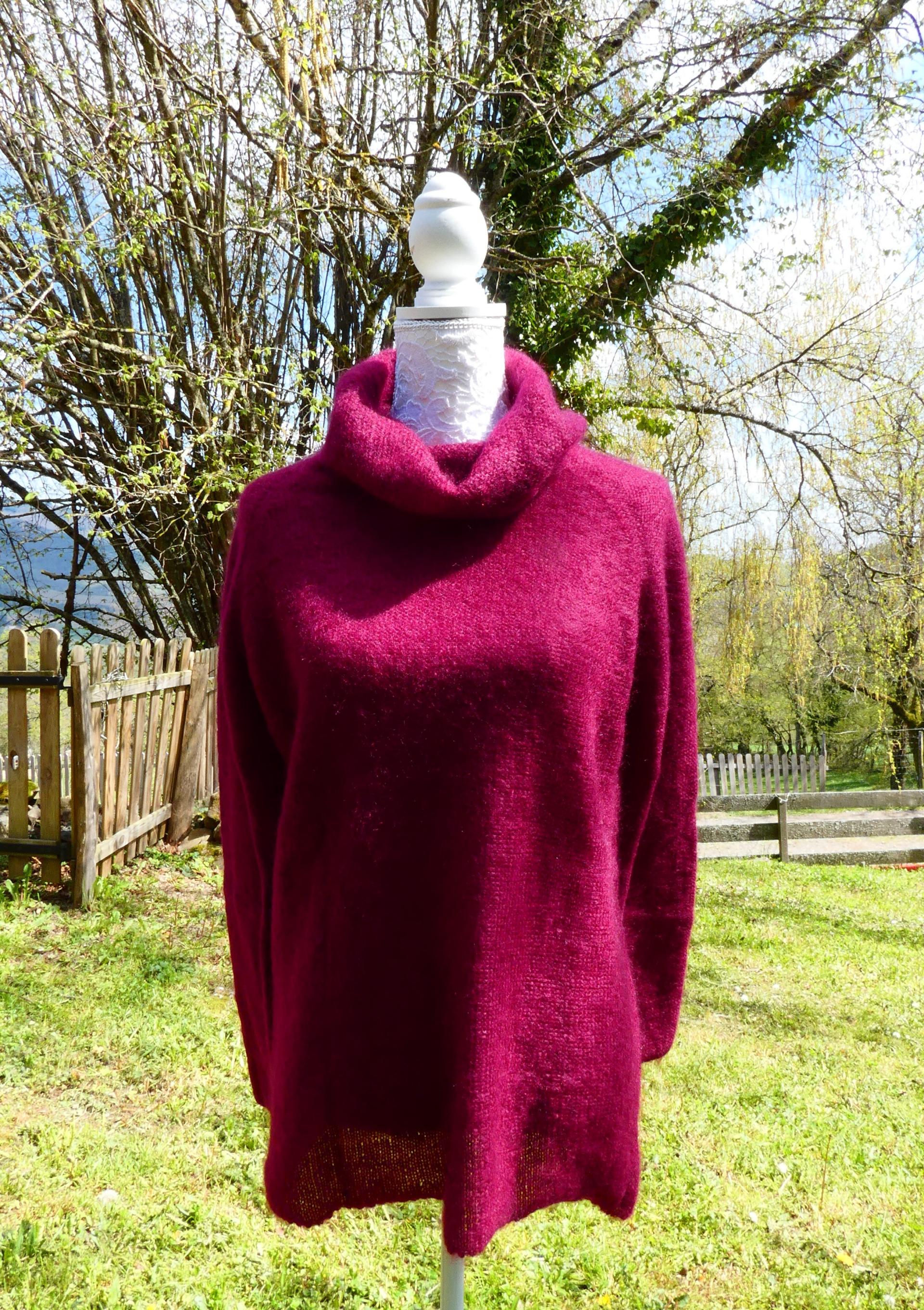 Pull tunique Mohair boule bordeaux