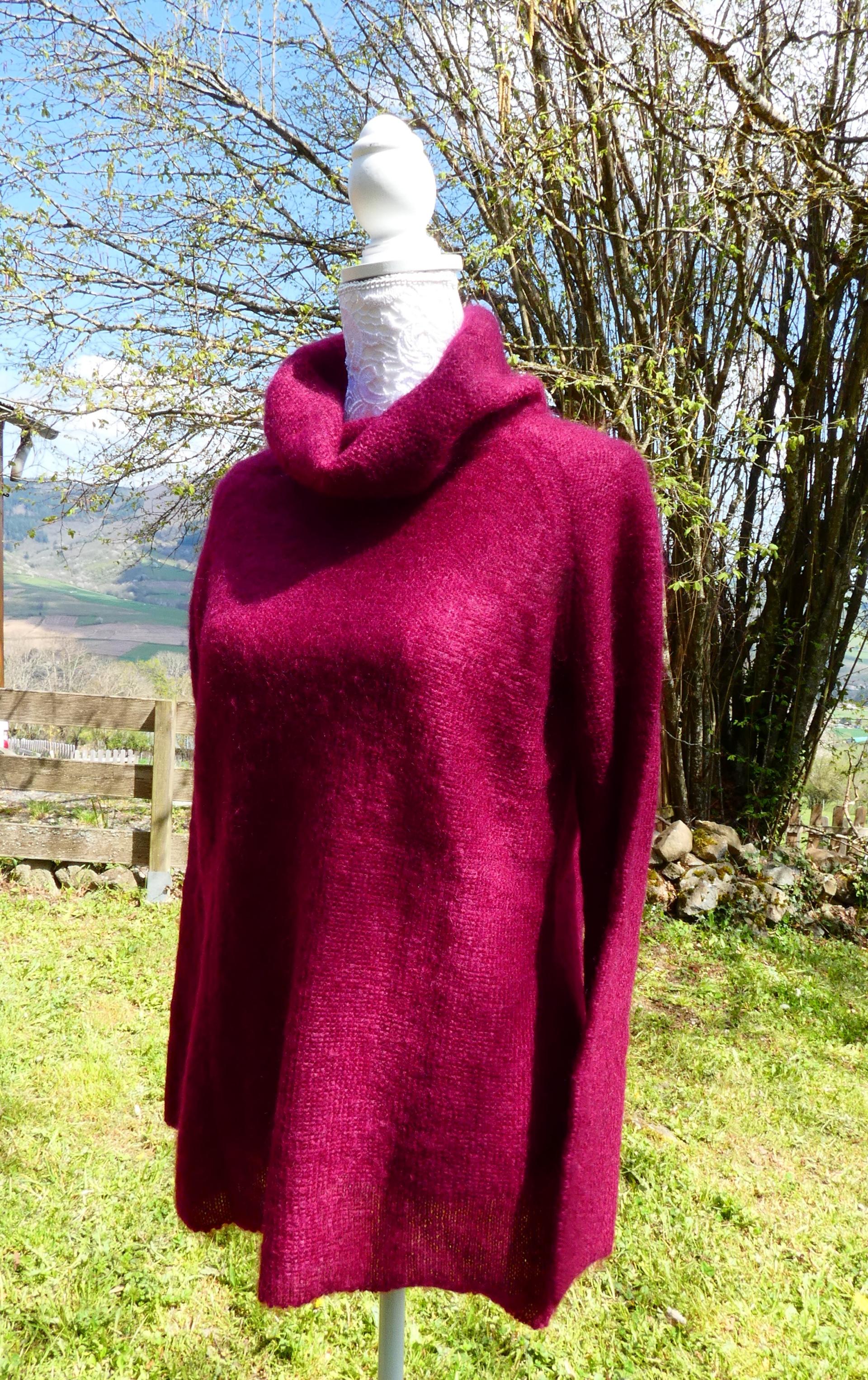 Pull tunique Mohair boule bordeaux