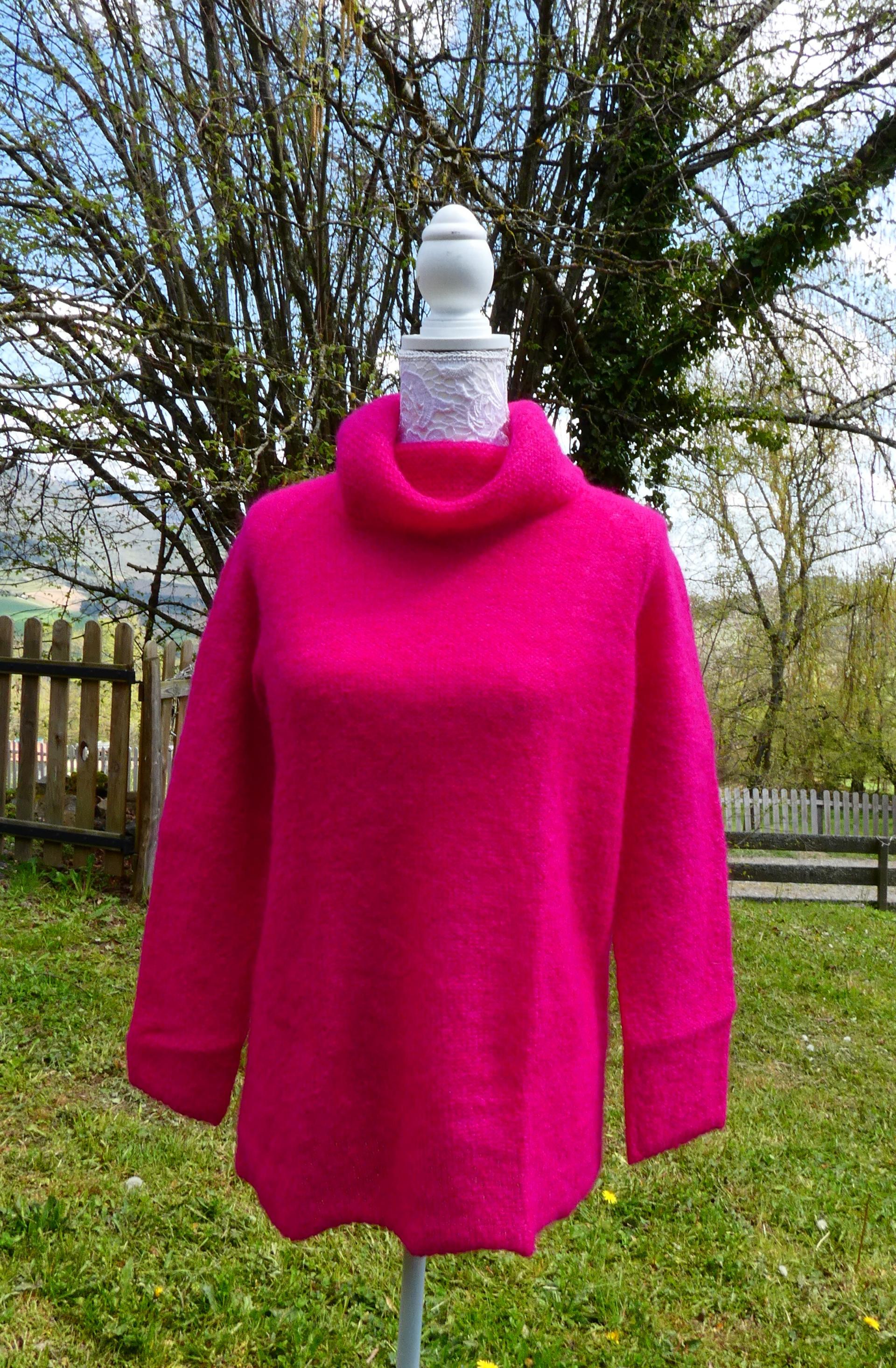 Pull tunique Mohair boule framboise
