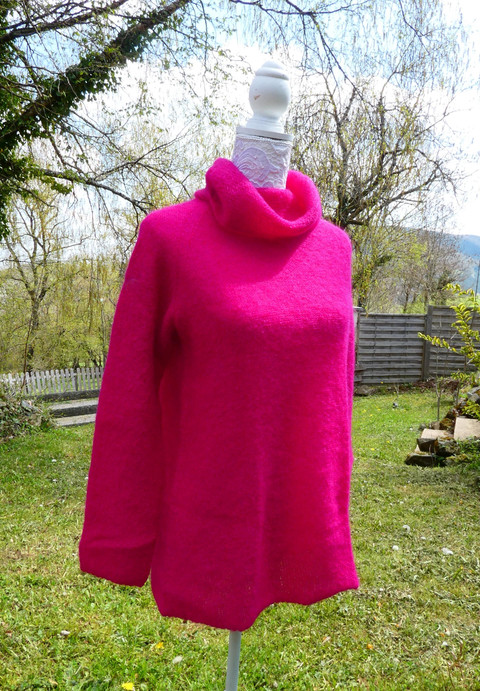 Pull tunique Mohair boule framboise