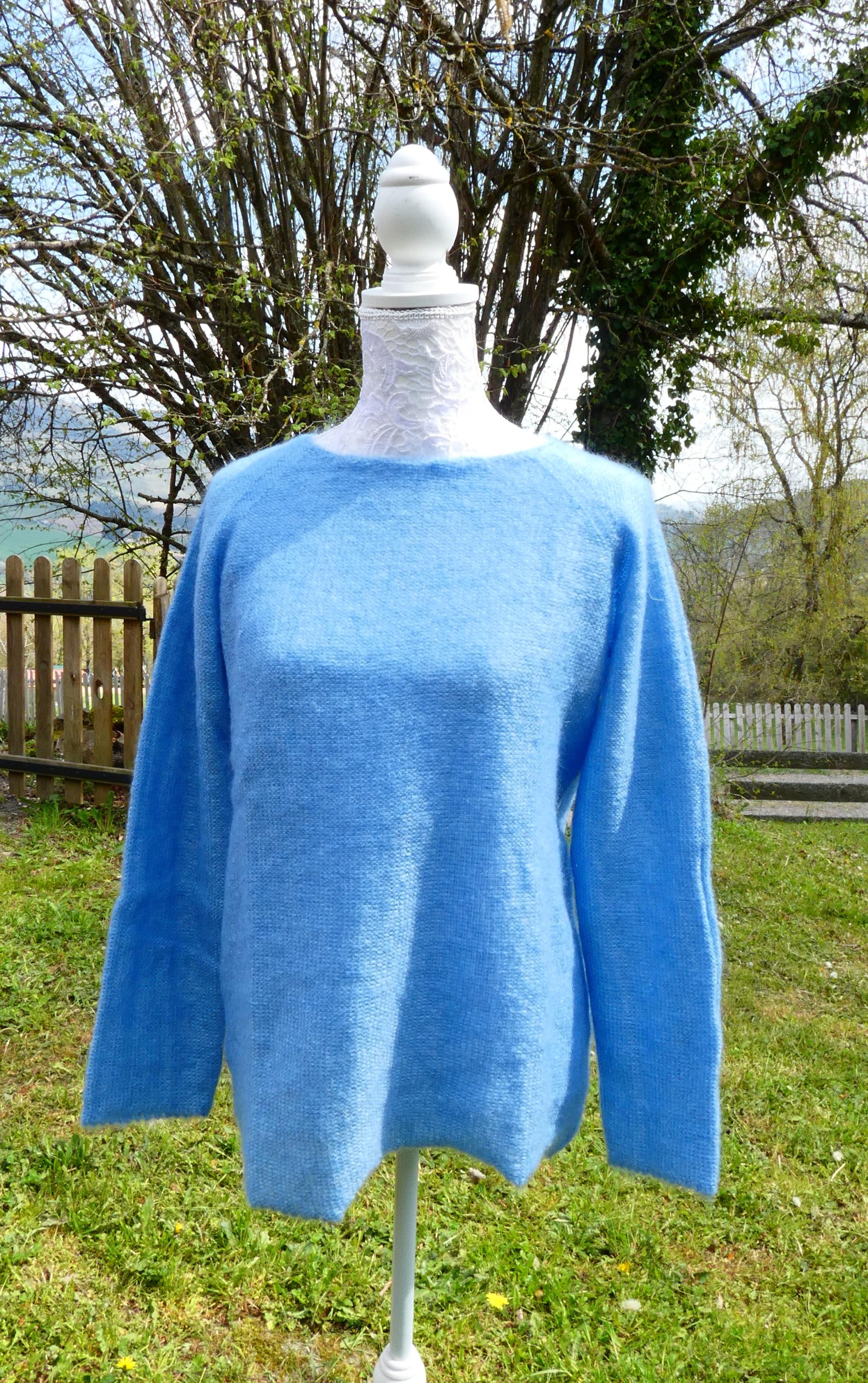 Pull tunique Mohair rond bleu clair