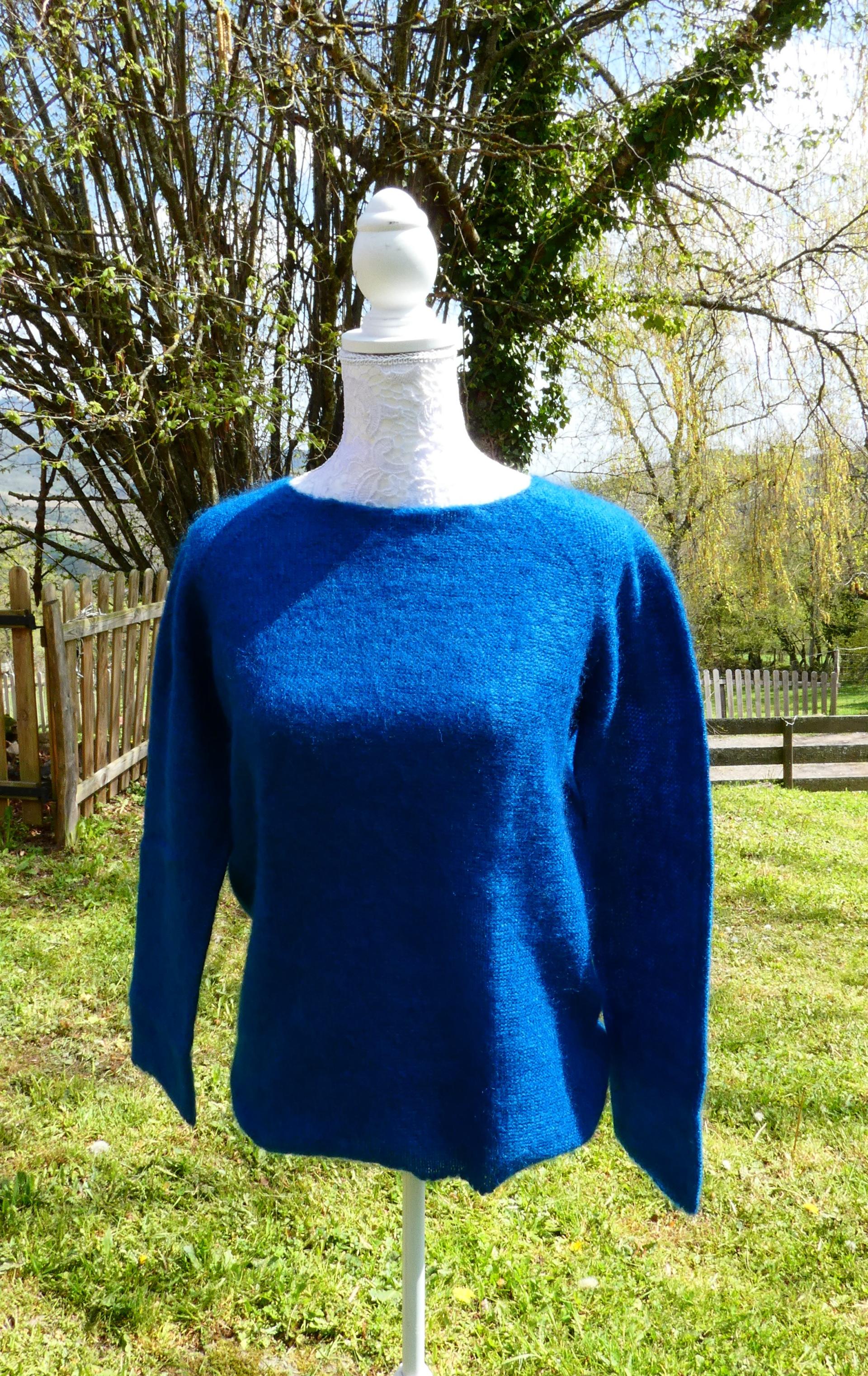 Pull tunique Mohair rond bleu paon