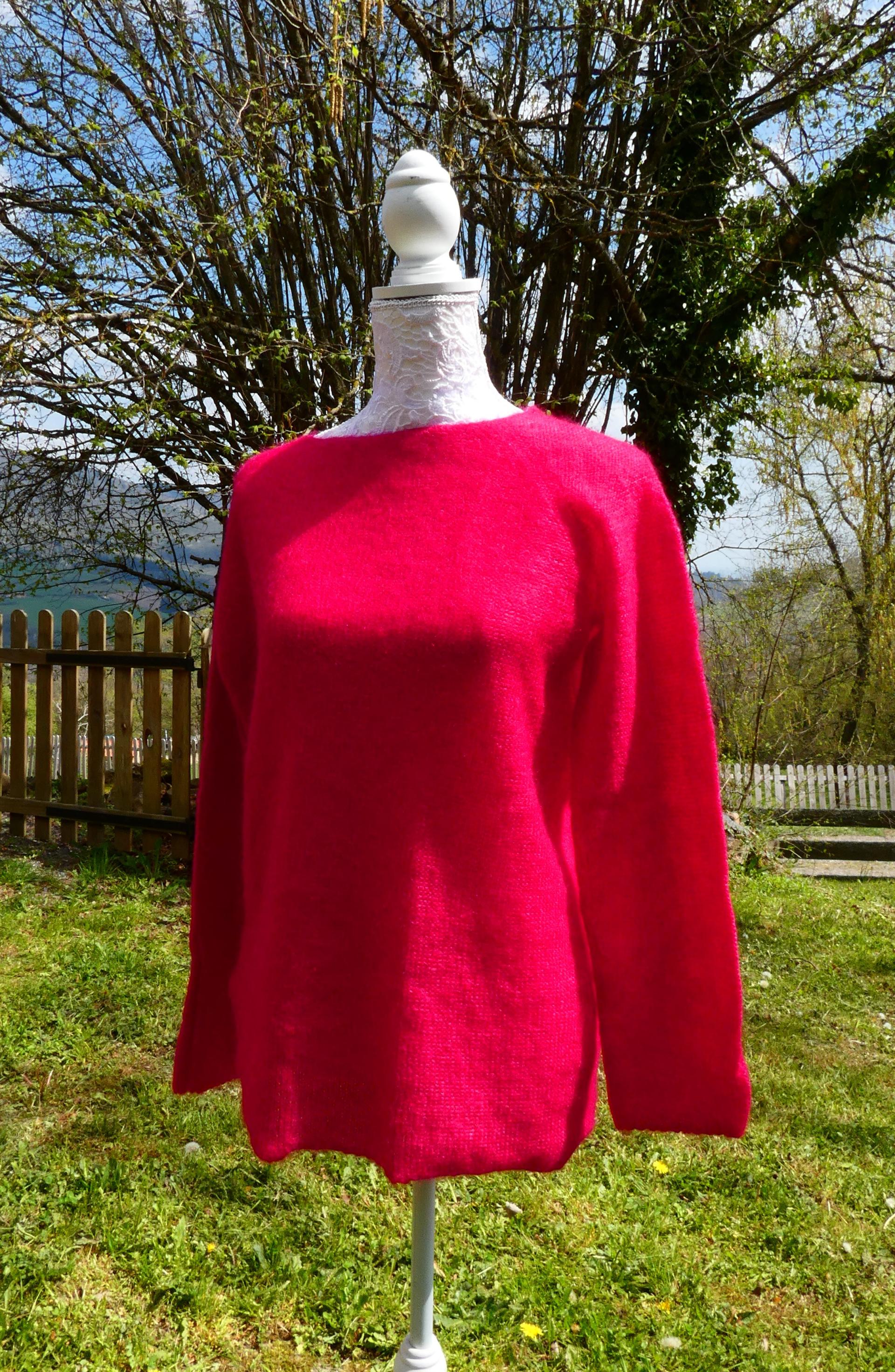 Pull tunique Mohair rond framboise