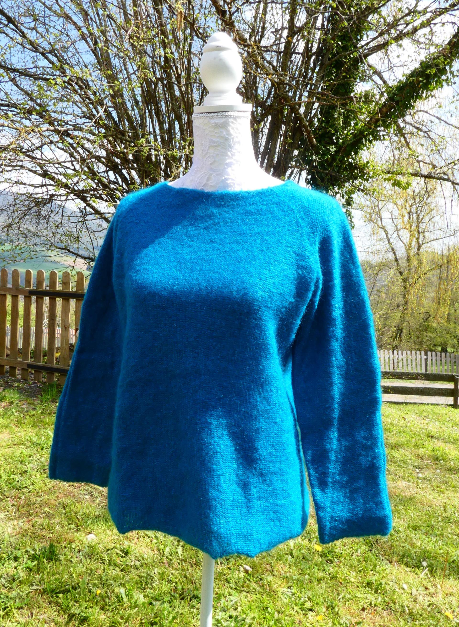 Pull tunique Mohair rond lagon