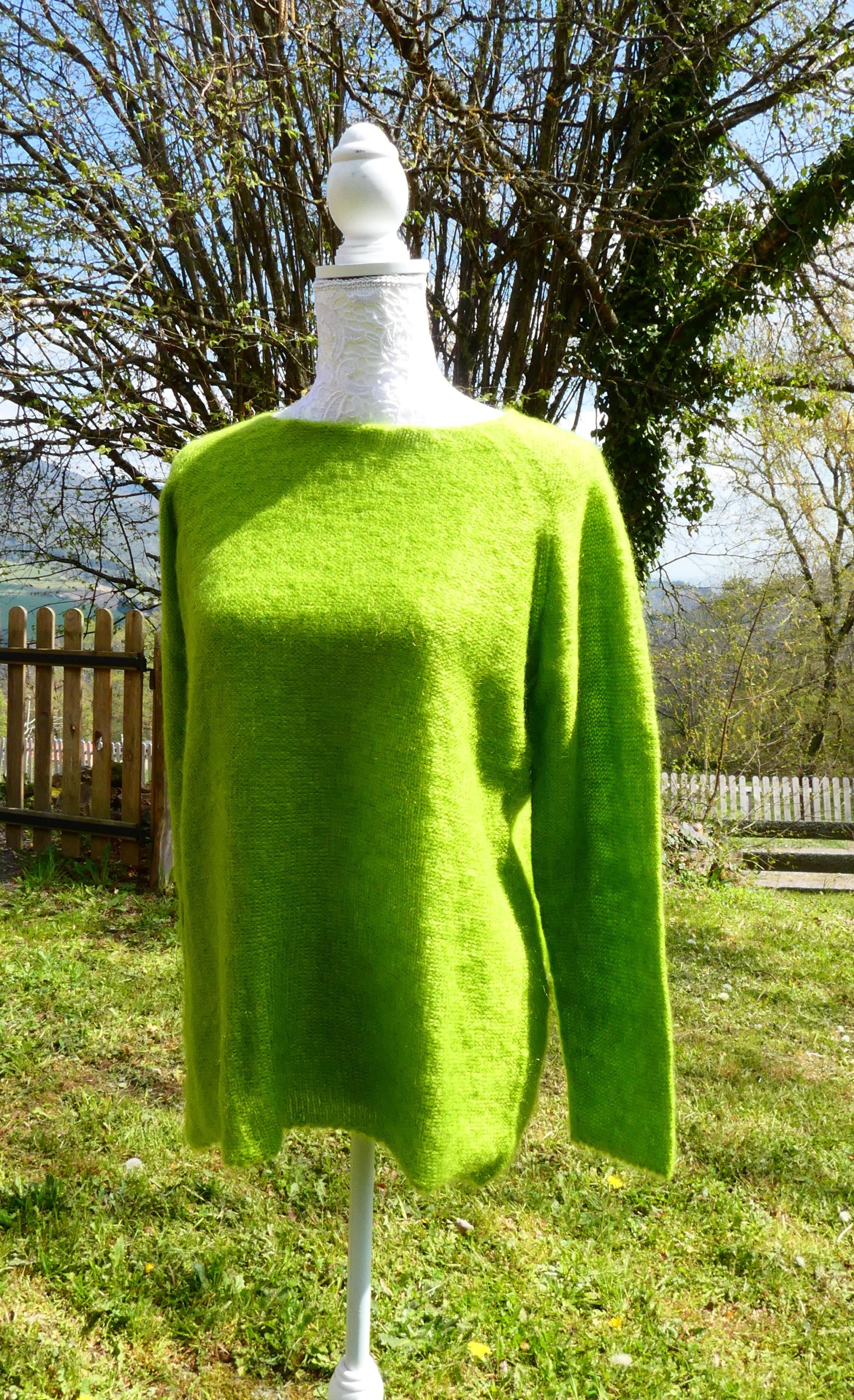 Pull tunique Mohair rond vert anis
