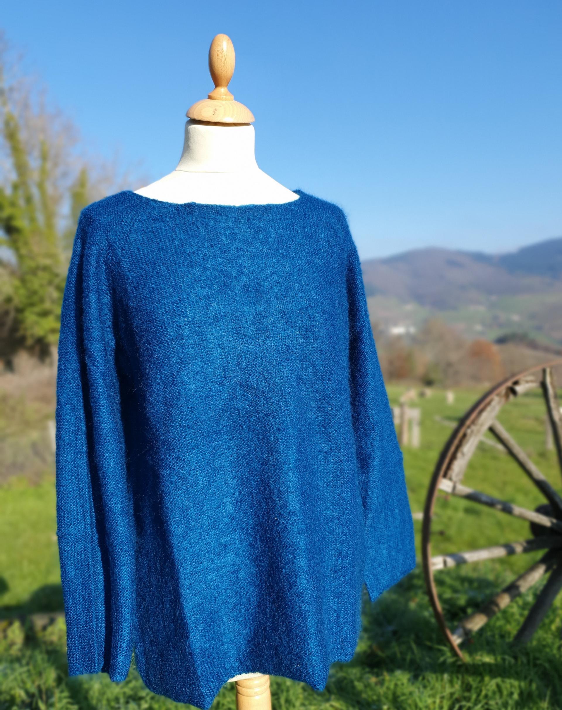 Pull Mohair rond bleu paon