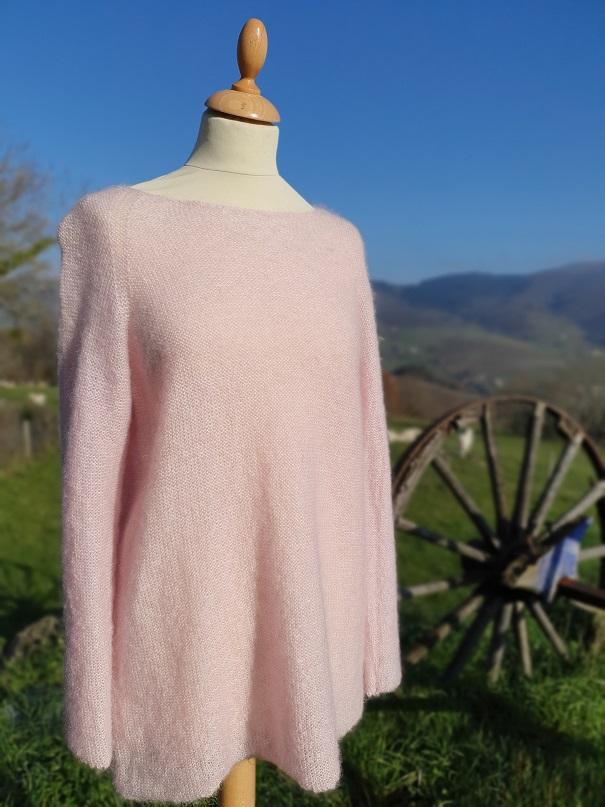 Pull Mohair rond rose anglais