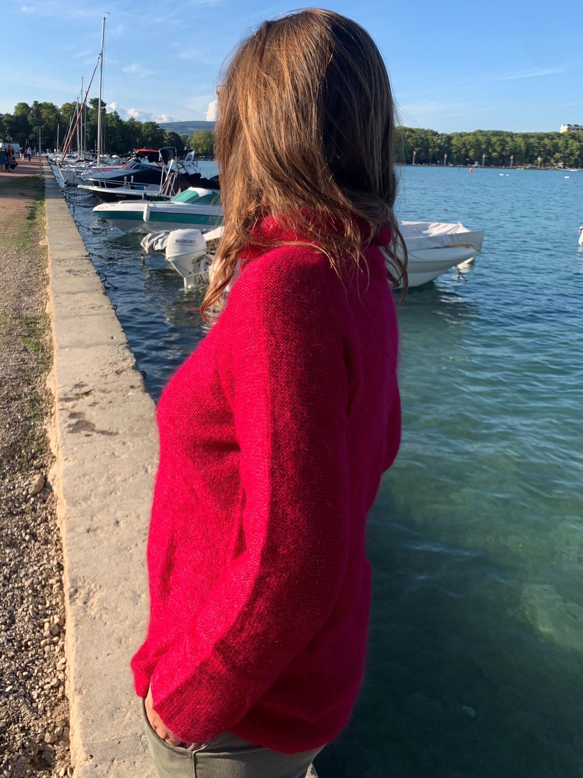 Pull tunique Mohair boule fuchsia
