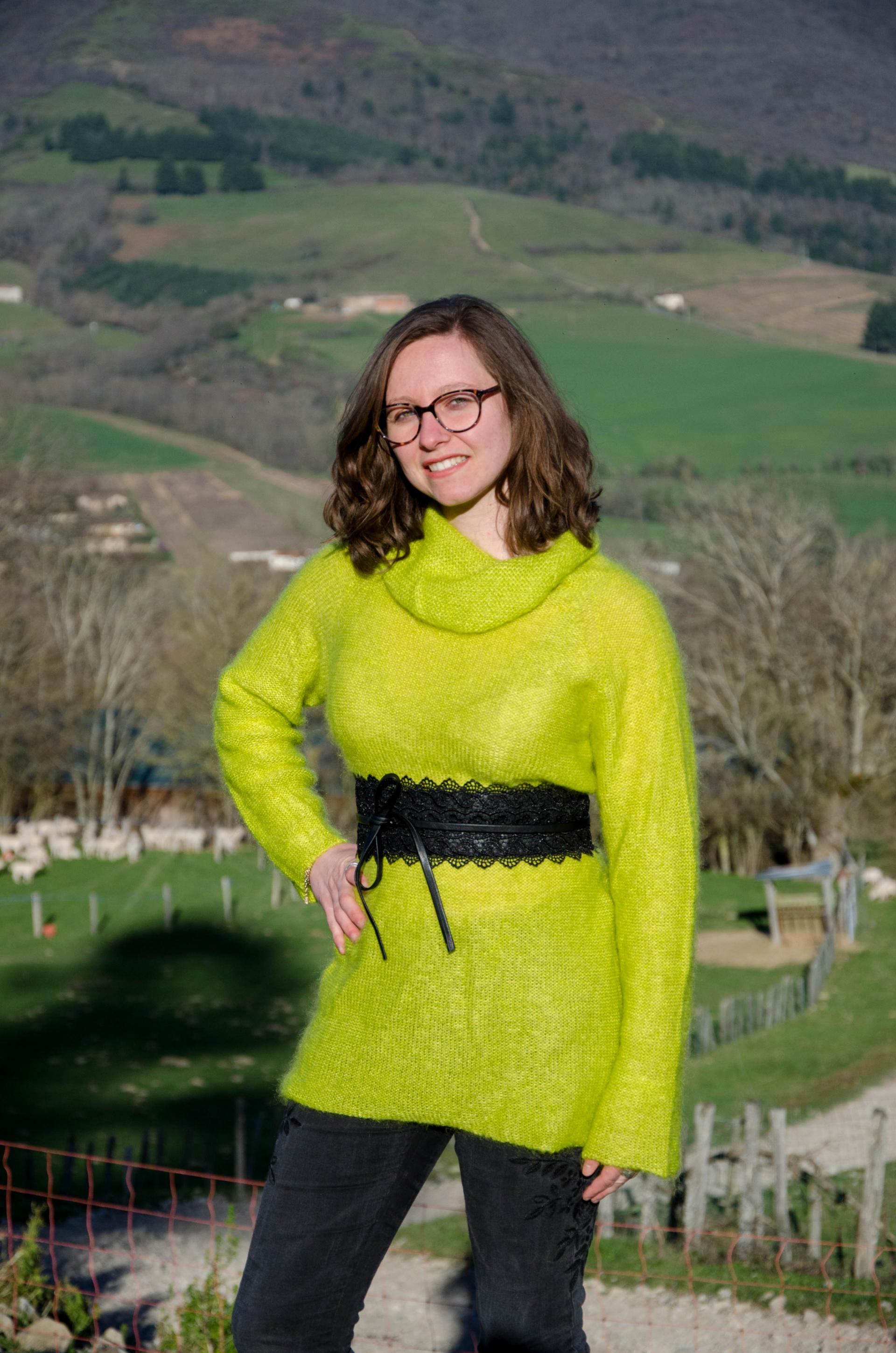 Pull tunique Mohair boule chartreuse