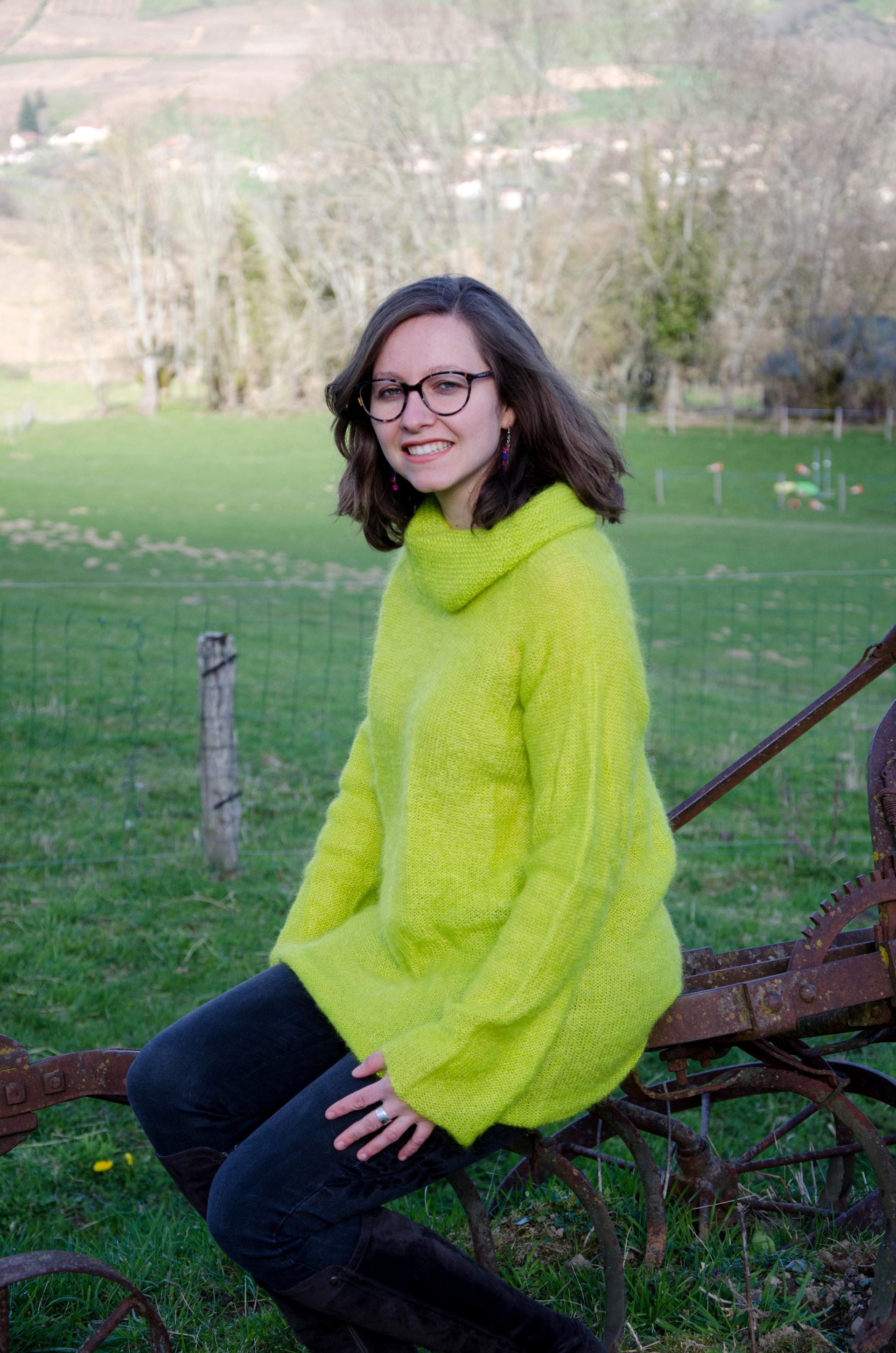 Pull tunique Mohair boule chartreuse