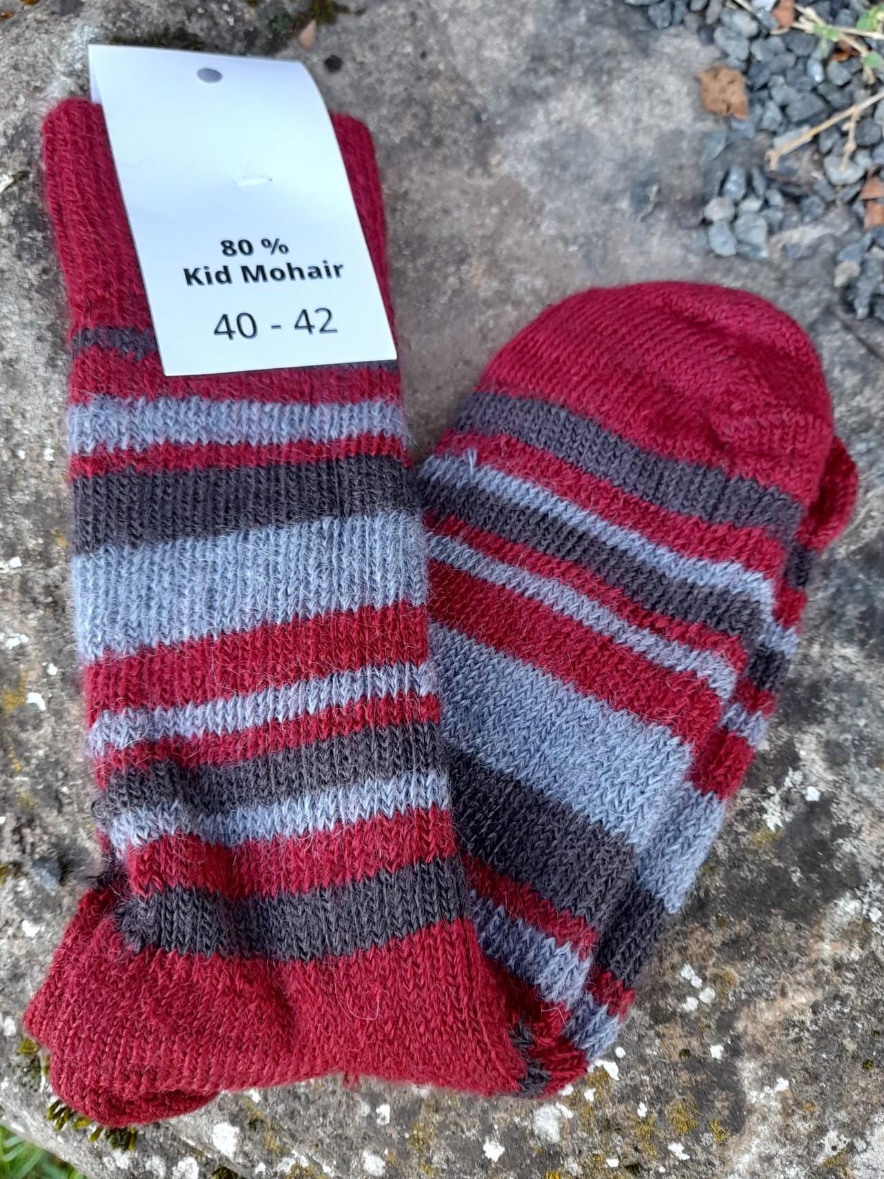 Chaussettes rayées laine mohair gris silex/bordeaux/rubis
