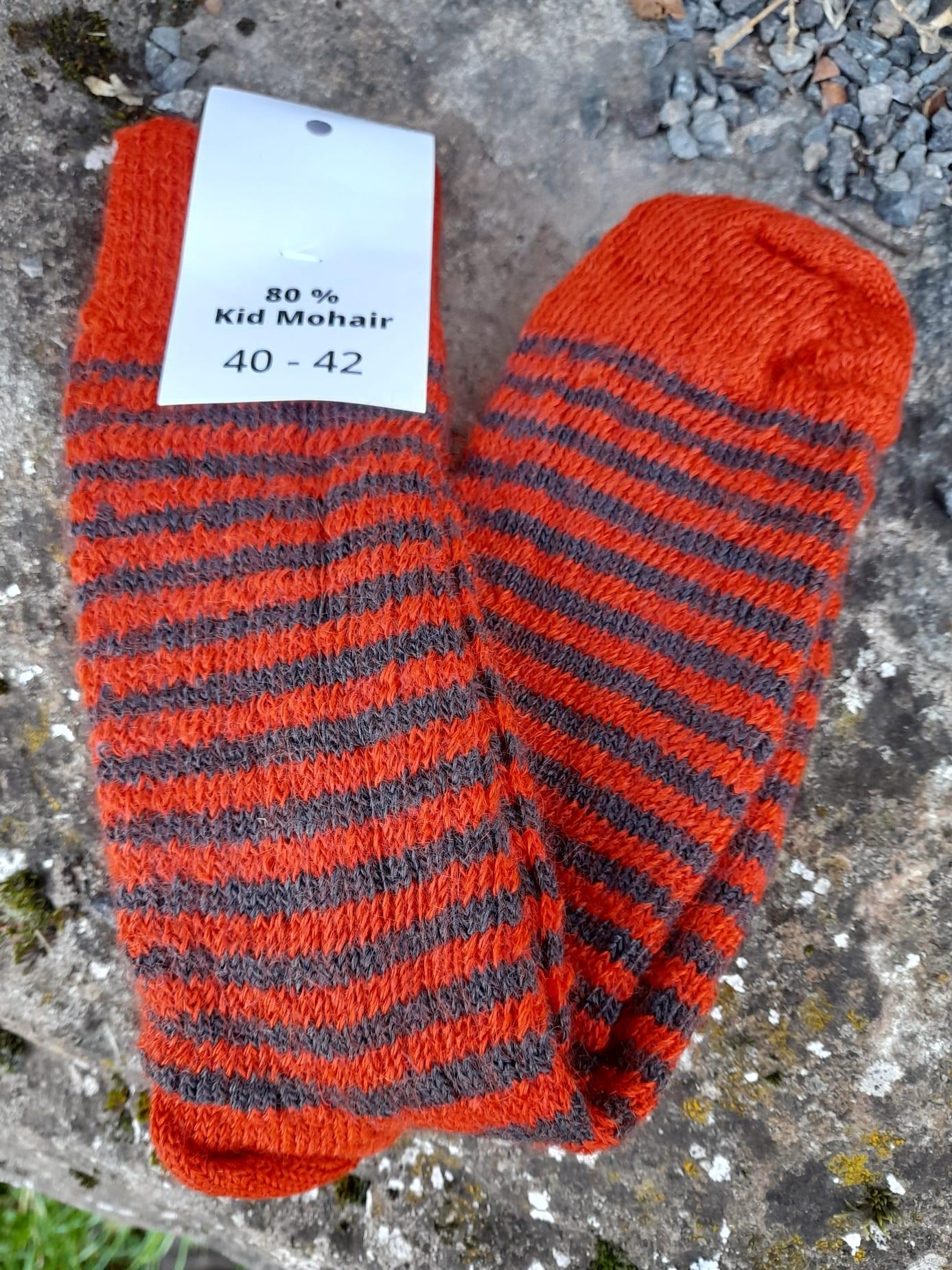Chaussettes rayées laine mohair potiron/chevêche